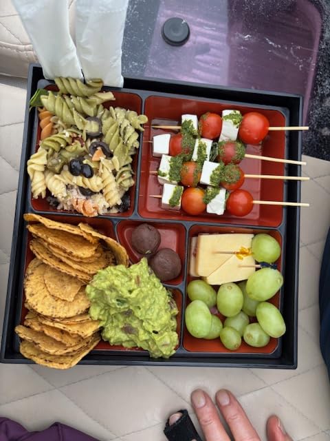 JapanBargain 1923, Red and Black Japanese Traditional Plastic Lacquered Lunch Bento Box 5 Compartments for Restaurant or Home Tray Plate and Lid 3pc Set Made in Japan, 9.5