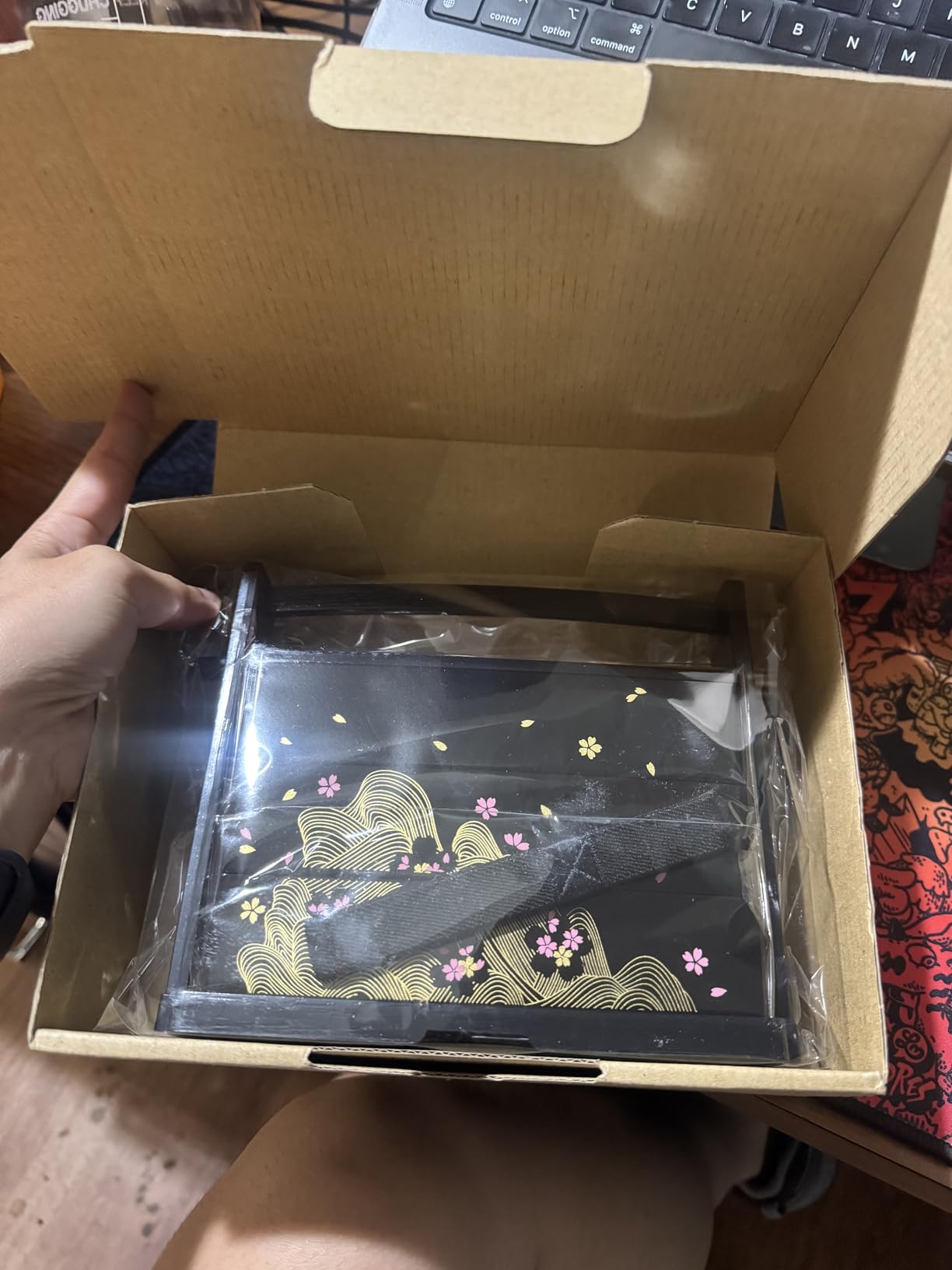 JapanBargain 1951, Made in Japan Three-Tier Japanese Lunch Bento Box with Chopsticks, Lacquered Sakura Cherry Blossom Design customer photo 1