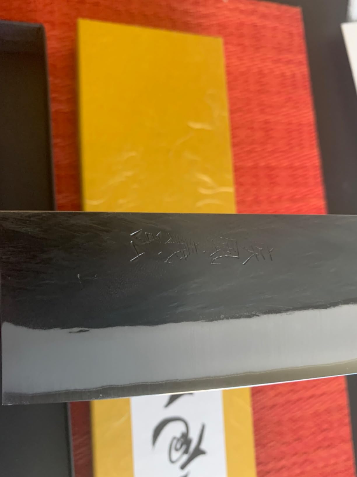 Yoshihiro Kurouchi Black-Forged Blue Steel Stainless Clad Gyuto Chefs Knife Ebony Handle (8.25'' (210mm) & Saya) customer photo 2