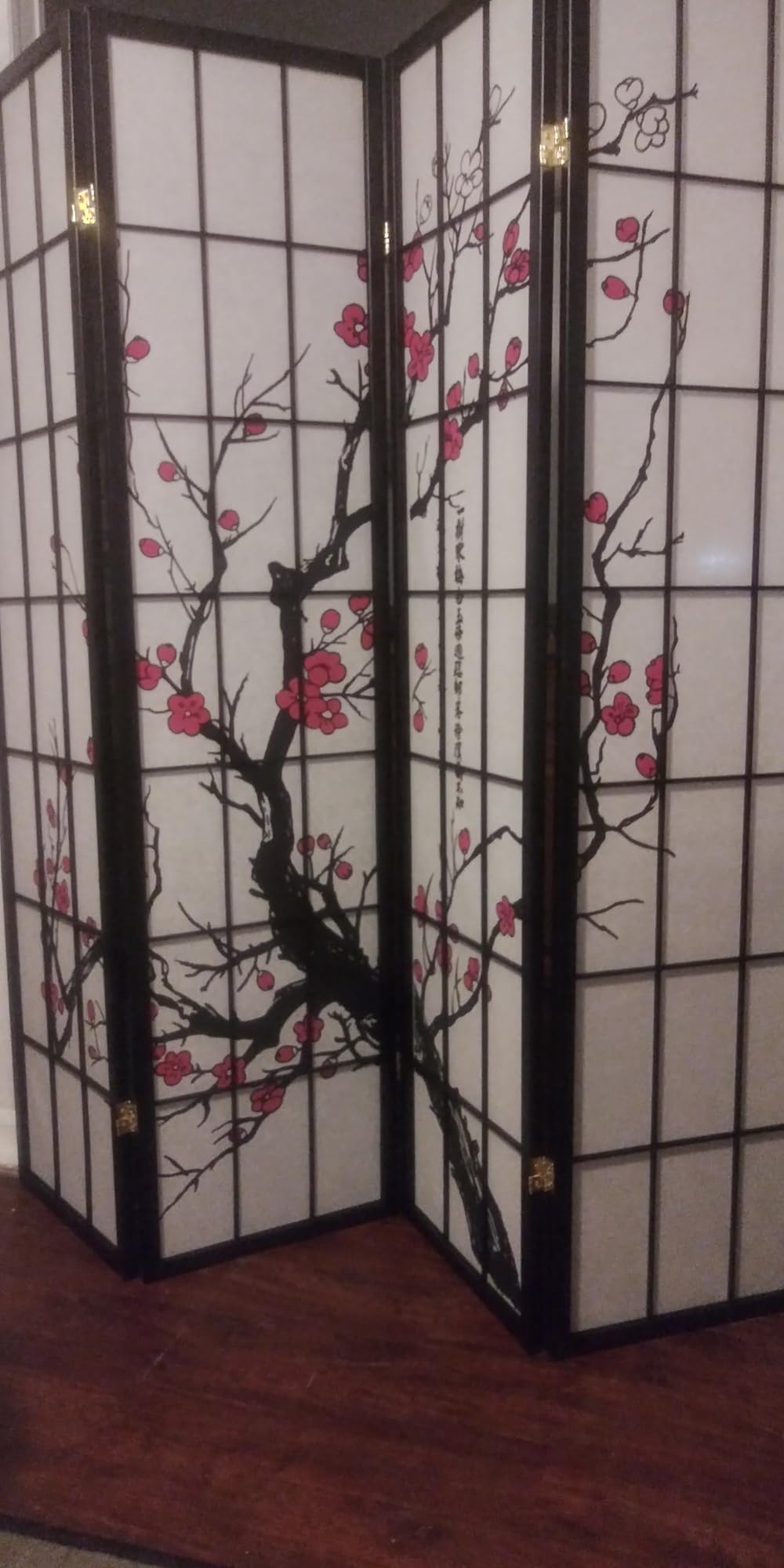 Legacy Decor Japanese Room Divider 4 Panel Shoji Screen - Folding Privacy Screen Freestanding Partition Wall - Japanese Plum Blossom Oriental Room Dividers Wooden Decorative Panels(Black 71