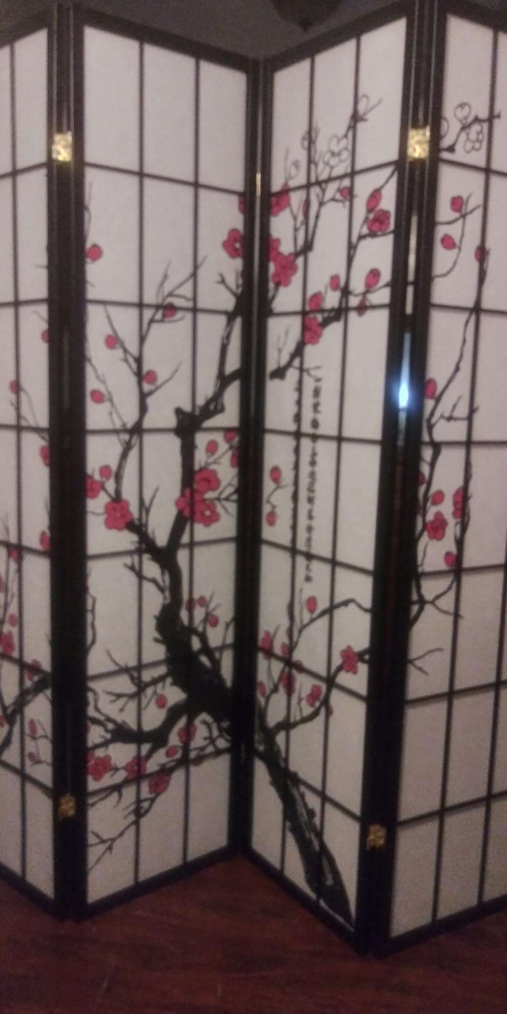 Legacy Decor Japanese Room Divider 4 Panel Shoji Screen - Folding Privacy Screen Freestanding Partition Wall - Japanese Plum Blossom Oriental Room Dividers Wooden Decorative Panels(Black 71