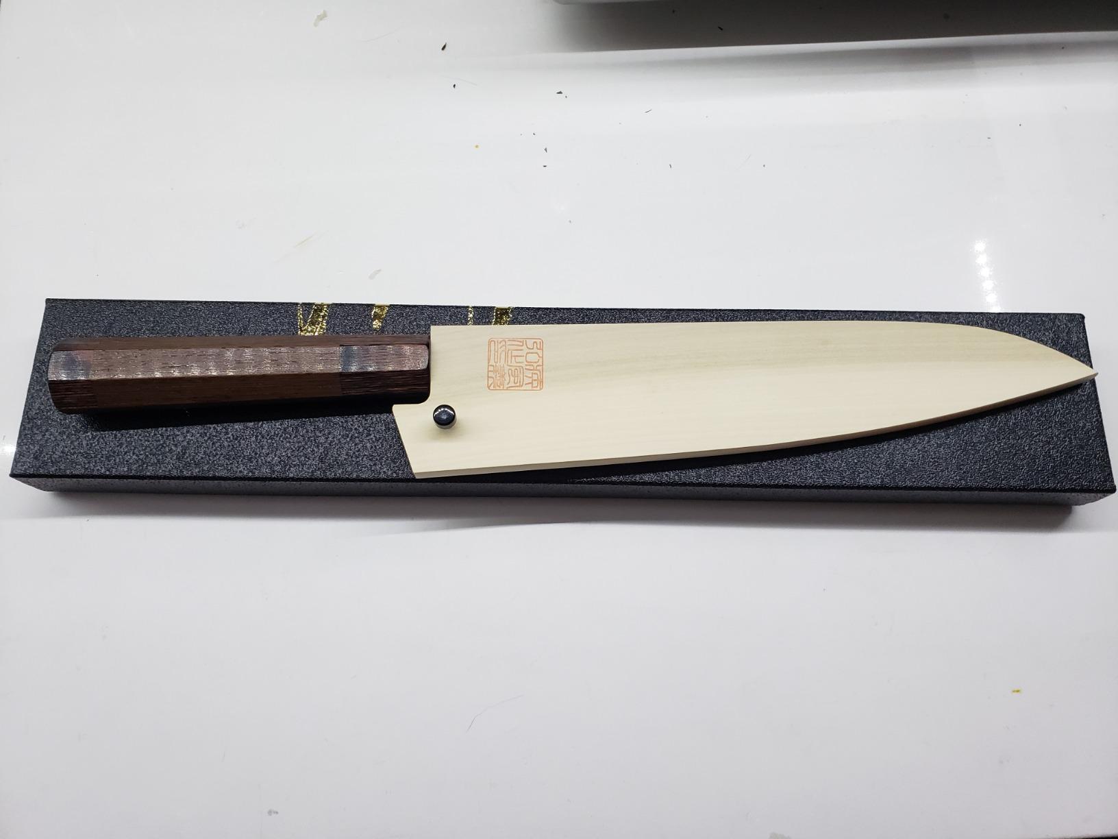 Yoshihiro VG10 46 Layers Hammered Damascus Gyuto Japanese Chefs Knife (Octagonal Shitan Rosewood Handle) (7