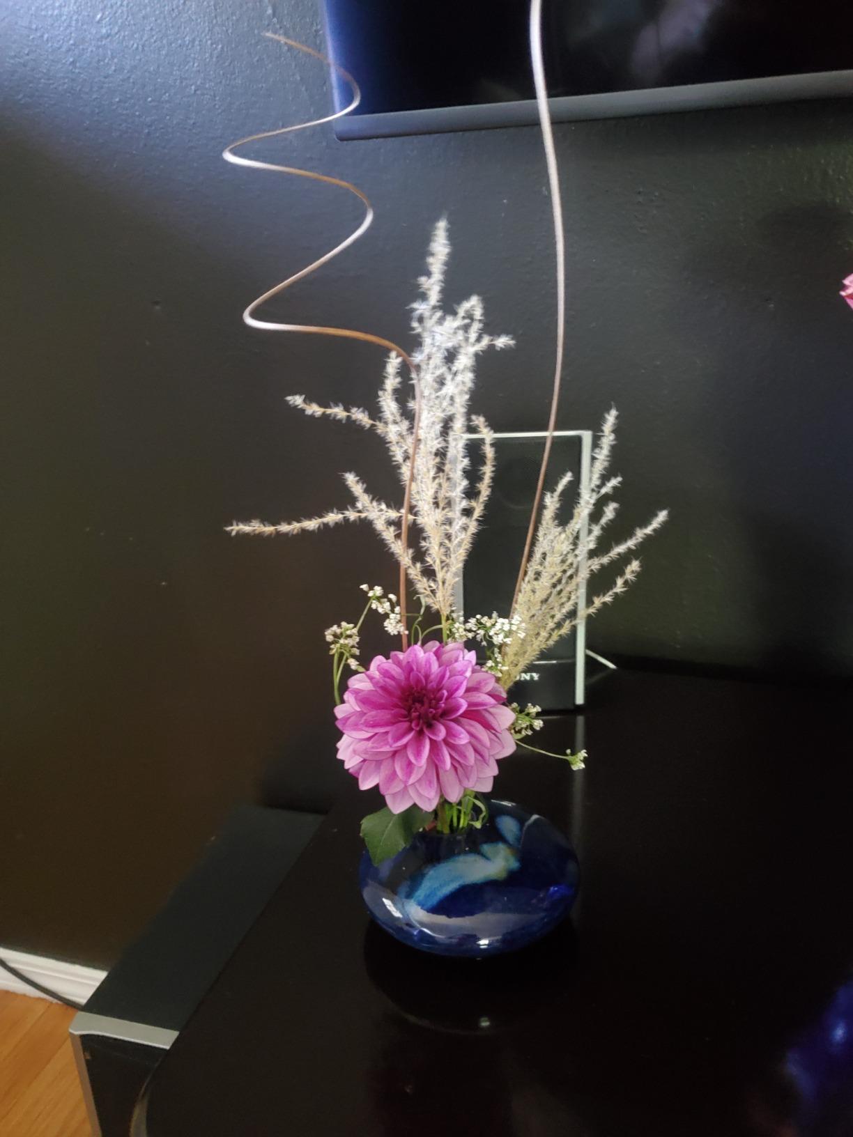 Georgetown Pottery Small Round Ikebana Flower Vase, Blue Wave customer photo 2