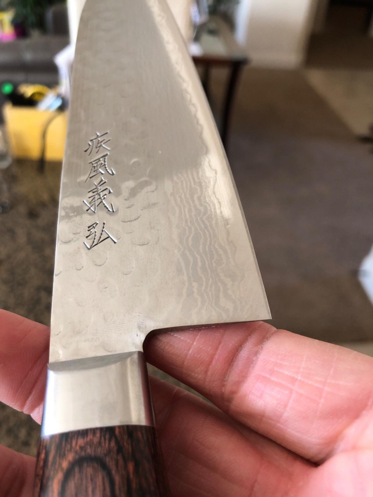 Yoshihiro VG10 16 Layer Hammered Damascus Stainless Steel Santoku Chefs Knife (7'' (180mm)) customer photo 2