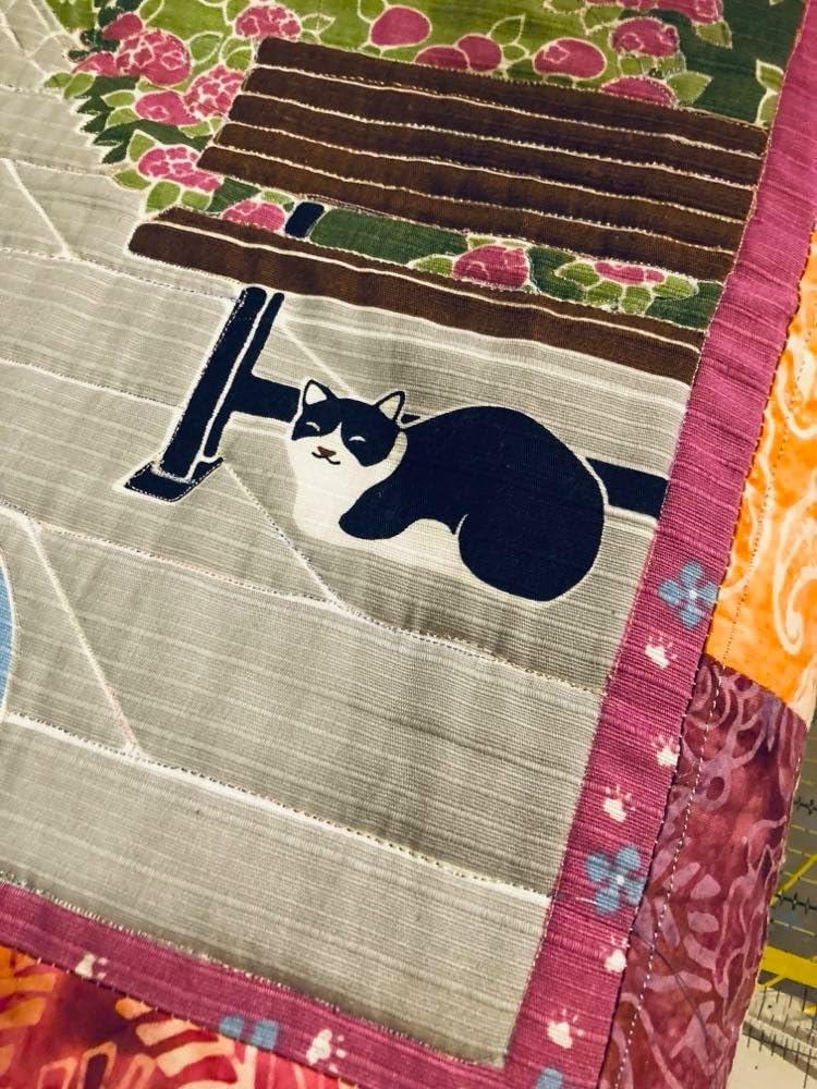 Furoshiki Japanese Traditional Wrapping Cloth Tapestry Made in Japan, Walking a cat named Tama, Flower Iris, 19.7x19.7inches(50x50cm) customer photo 1