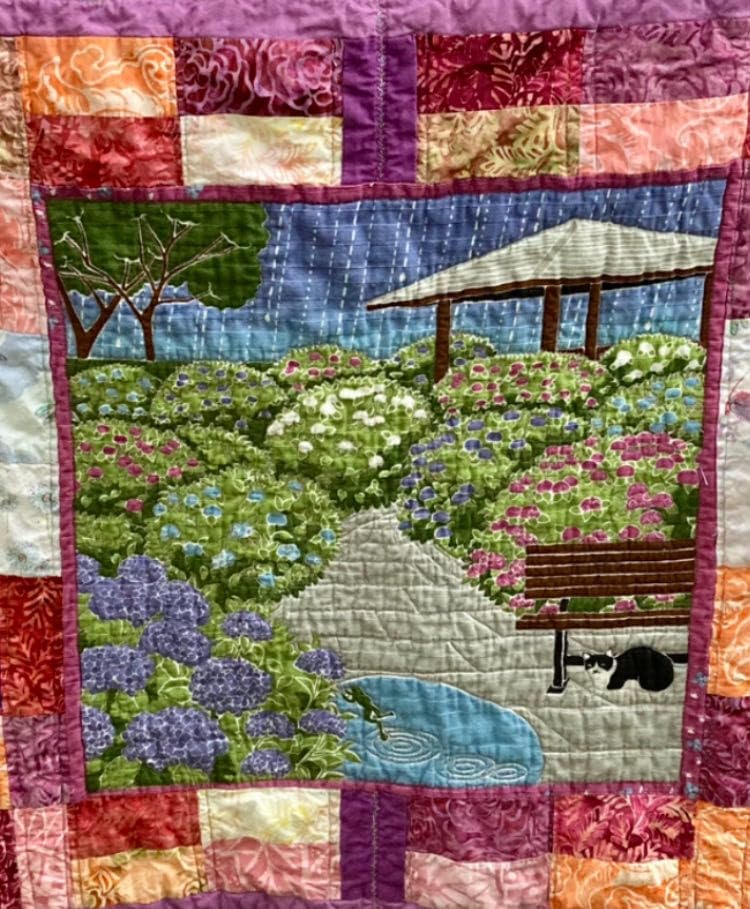 Furoshiki Japanese Traditional Wrapping Cloth Tapestry Made in Japan, Walking a cat named Tama, Flower Iris, 19.7x19.7inches(50x50cm) customer photo 2