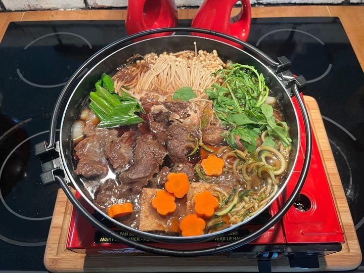 JapanBargain 3868, Sukiyaki Nabe Pot Shabu Shabu Hot Pot Pan with Glass Lid for Induction Heating IH Stove customer photo 2
