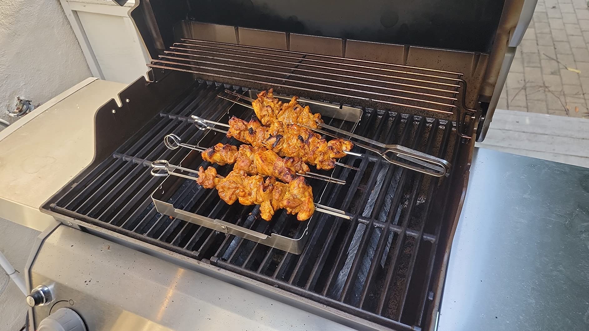 Unicook Stainless Steel BBQ Shish Kabob Set, Foldable Shish Kabob Holder with 6pcs 13