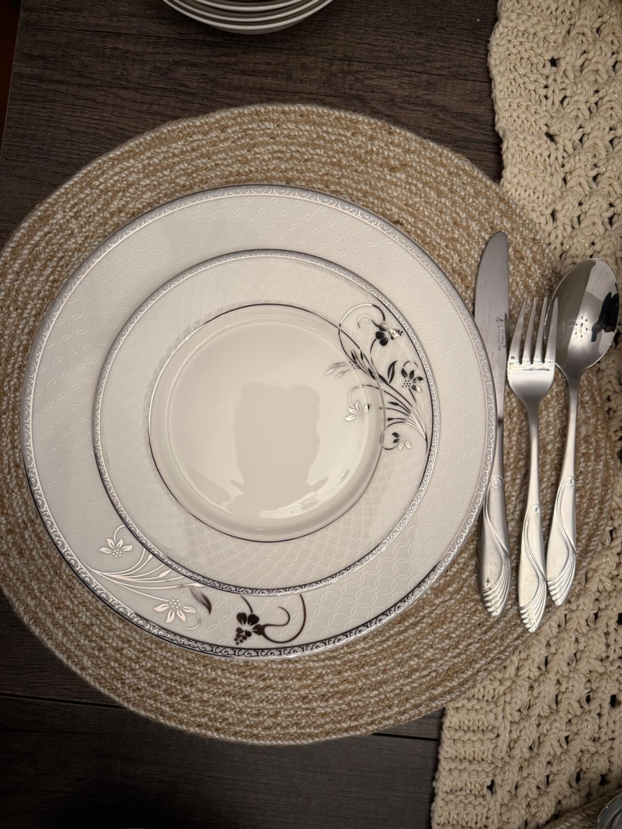 Lorenzo 57 Piece Elegant Bone China Service for 8 Viola Dinnerware Sets, Silver customer photo 1