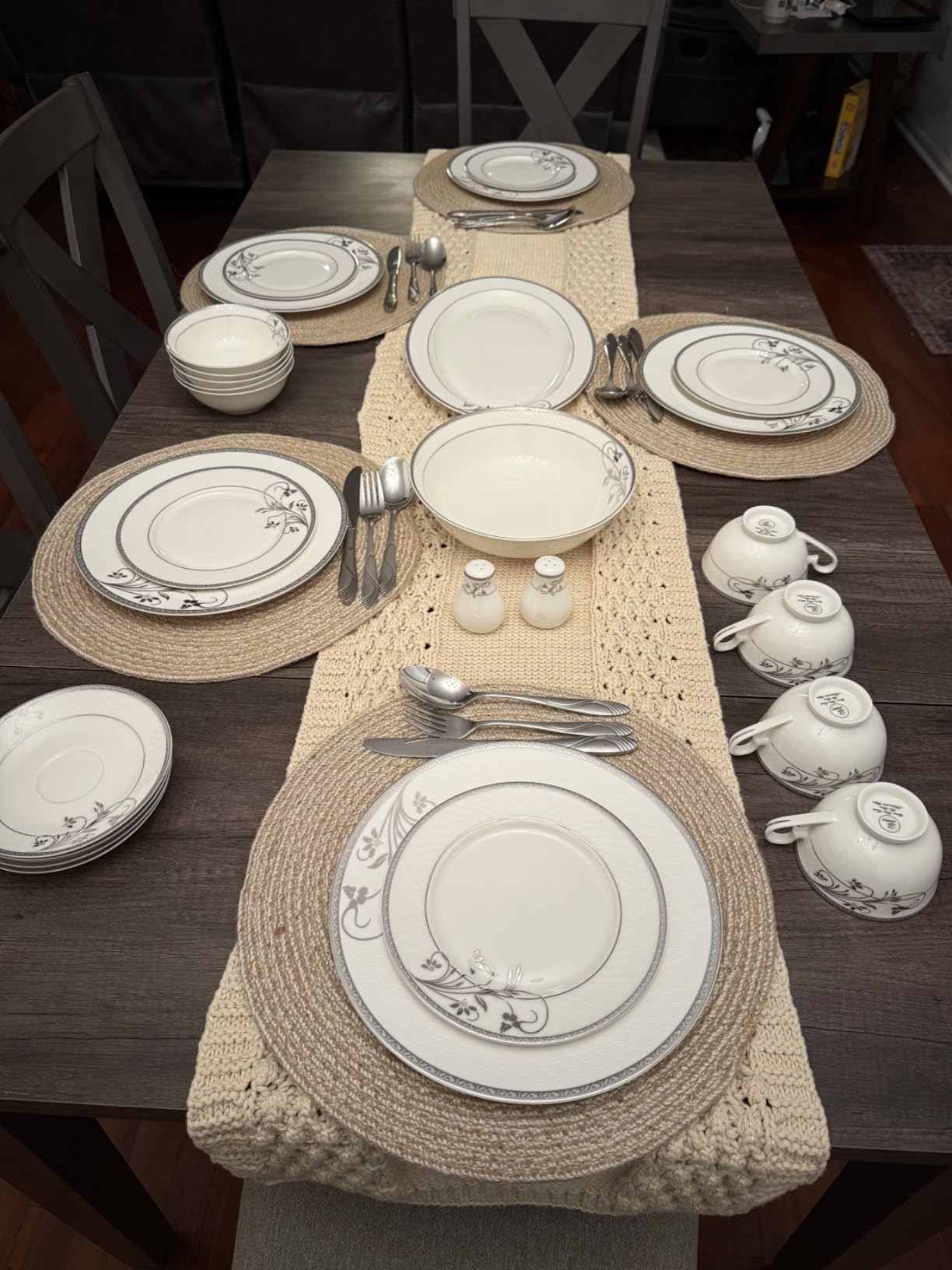 Lorenzo 57 Piece Elegant Bone China Service for 8 Viola Dinnerware Sets, Silver customer photo 2