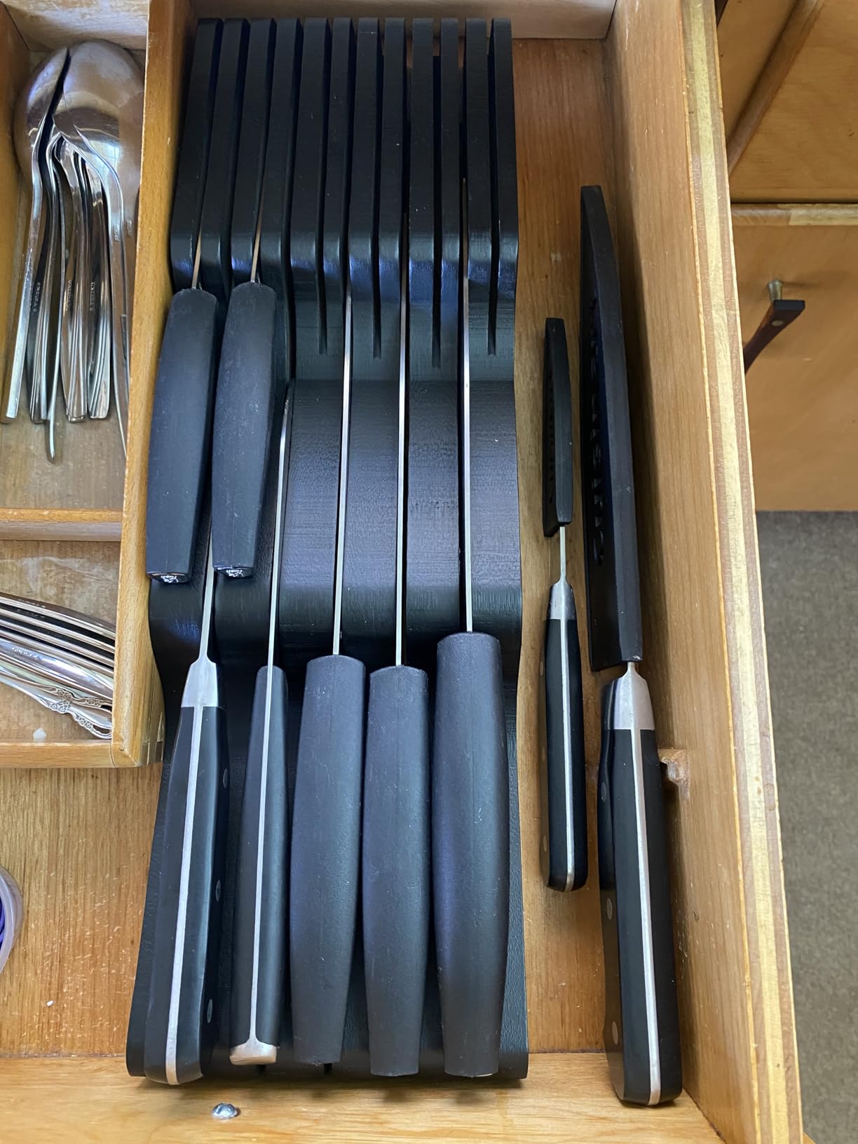 In-Drawer Knife Block - Bamboo Knife Drawer Organizer for Kitchen - Fits 5 Long + 6 Short Knives - Store Knives with Blades Pointing Down - Wooden Steak knife Holder without Knives - Chef Gift Idea customer photo 1