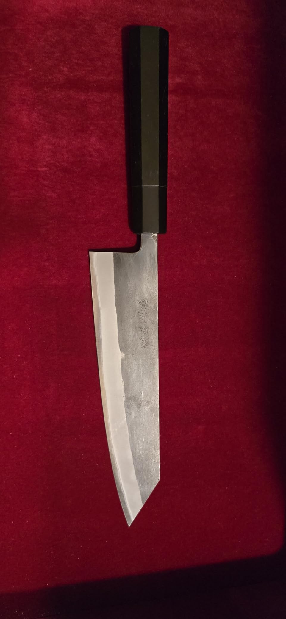 Yoshihiro Kurouchi Black-Forged High Carbon Blue Steel Stainless Clad Kiritsuke Japanese Multipurpose Knife Ebony Handle (8.25