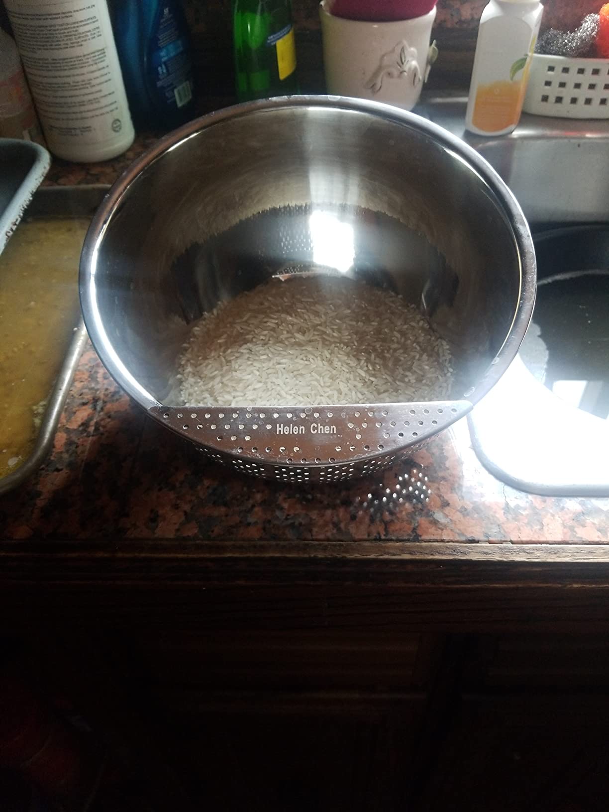 Helen's Asian Kitchen Professional Rice Washing Bowl - Stainless Steel Rice Rinser Strainer with Side Drainer, 3-Quart Capacity. Ideal for Quinoa, Rice, Grains, Legumes, Vegetables. Kitchen Essential customer photo 1