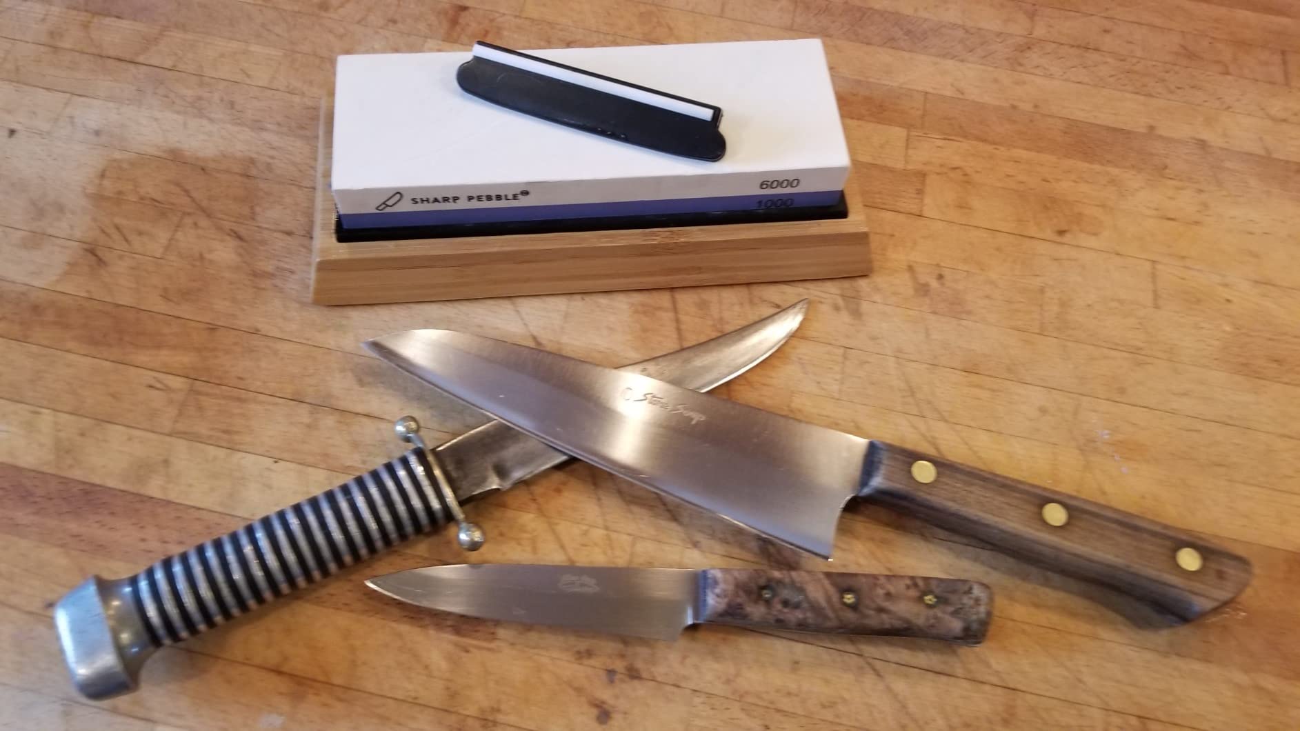 Sharp Pebble Premium Whetstone Knife Sharpening System - 1000/6000 Grit Whetstone Knife Sharpener & Honing Kit with Angle Guide & Non-Slip Bamboo Base - Guided Beginner Instructions customer photo 1