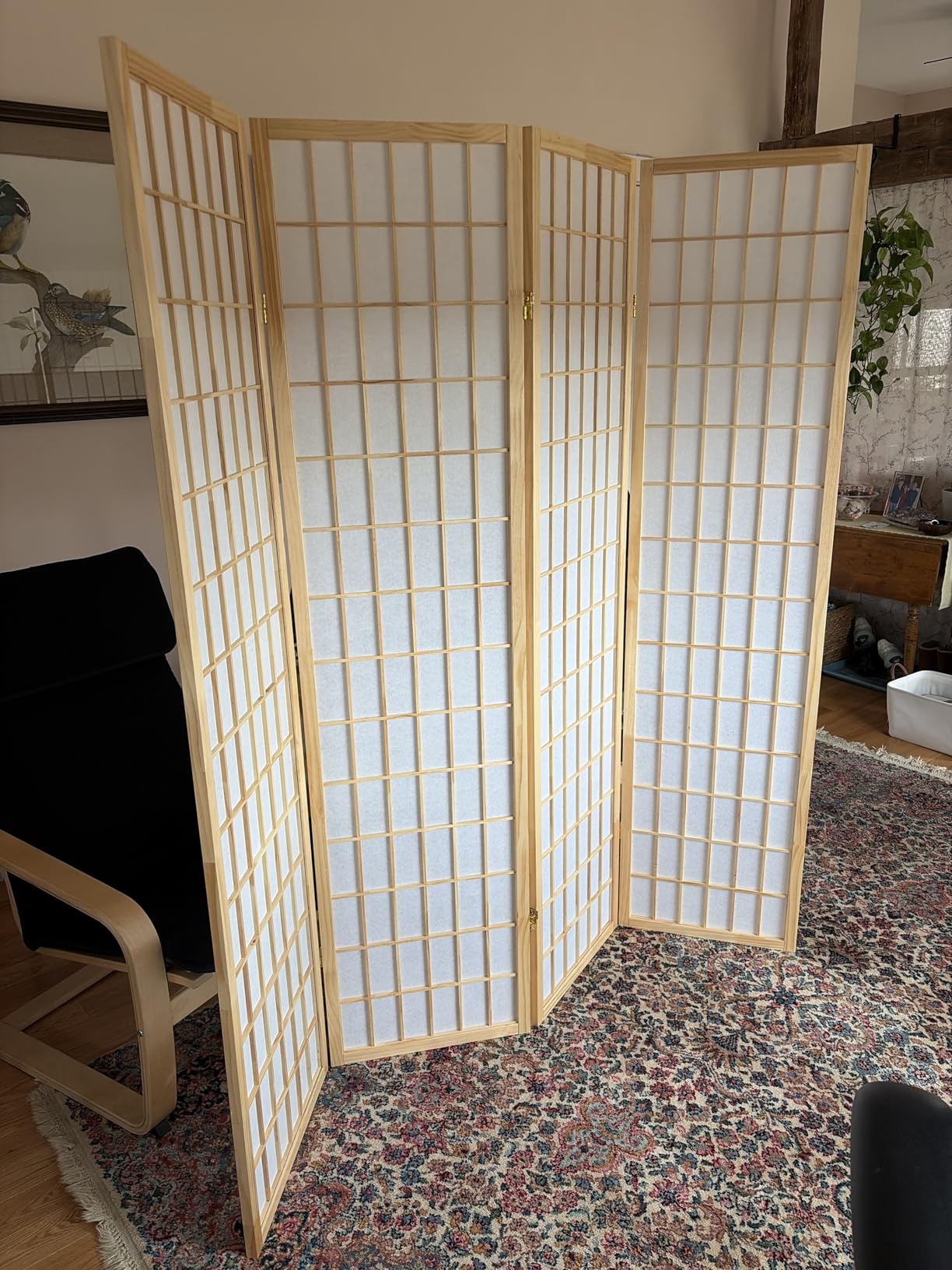 Roundhill Furniture Oriental Shoji 4 Panel Screen Room Divider, Black customer photo 2