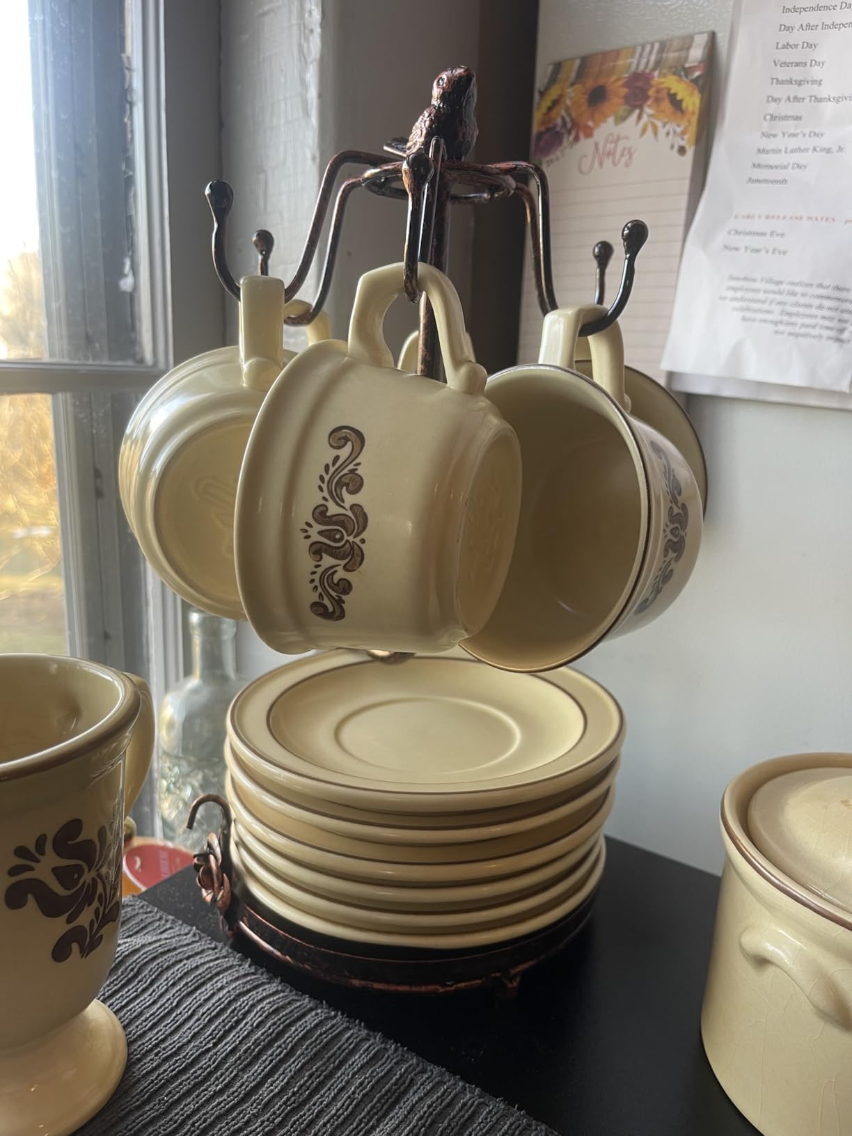 Creation Core Vintage Bronze Iron Coffee Cup Holder Storage Premium Rustic Tea Mug and Saucer Display Rack Holds 6 Cups customer photo 2