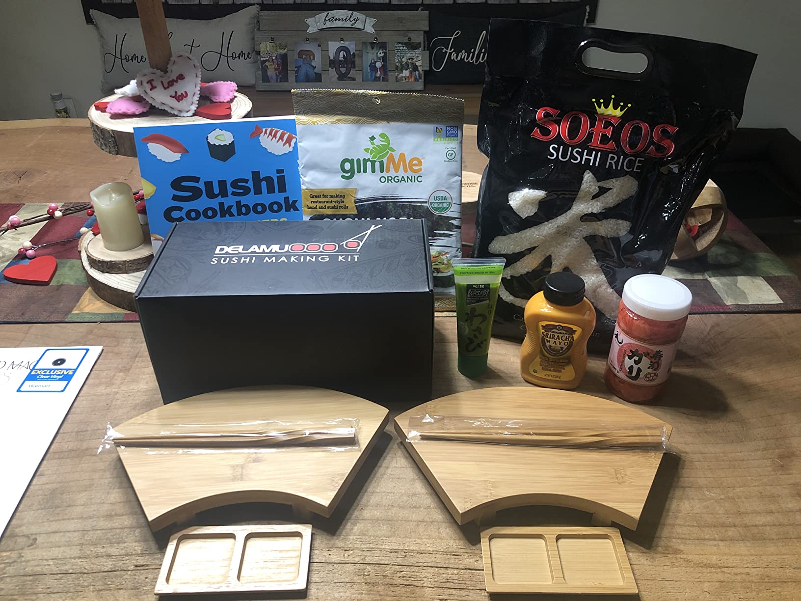 BambooMN Bamboo Sushi Plate/Tray, Chopsticks and Compartment Sauce Dish, 8.3