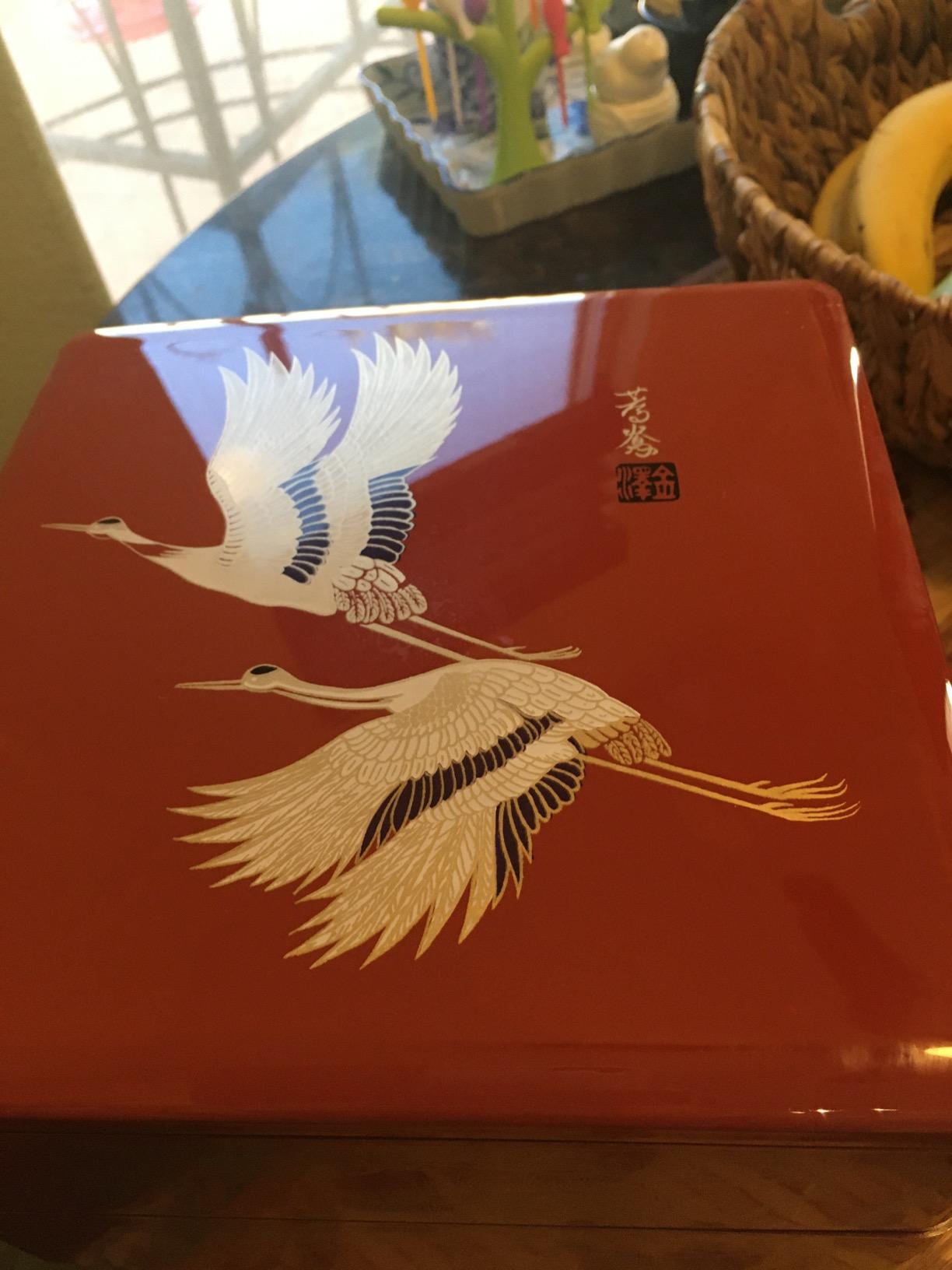 JapanBargain 4118, Jubako Box Japanese Traditional 3 Tiers Stack Box Food Candy Snack Container Bento Box Made in Japan, Plastic Lacquered, Red Crane, 1-Pack customer photo 2