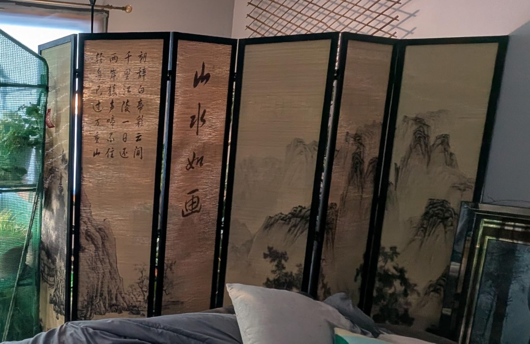 MyGift 4-Panel Folding Bamboo Room Divider Asian-Inspired Cherry Blossom Scene, 6 FT Freestanding Floral Artwork Room Partitioner with Beige Wood Frame customer photo 1