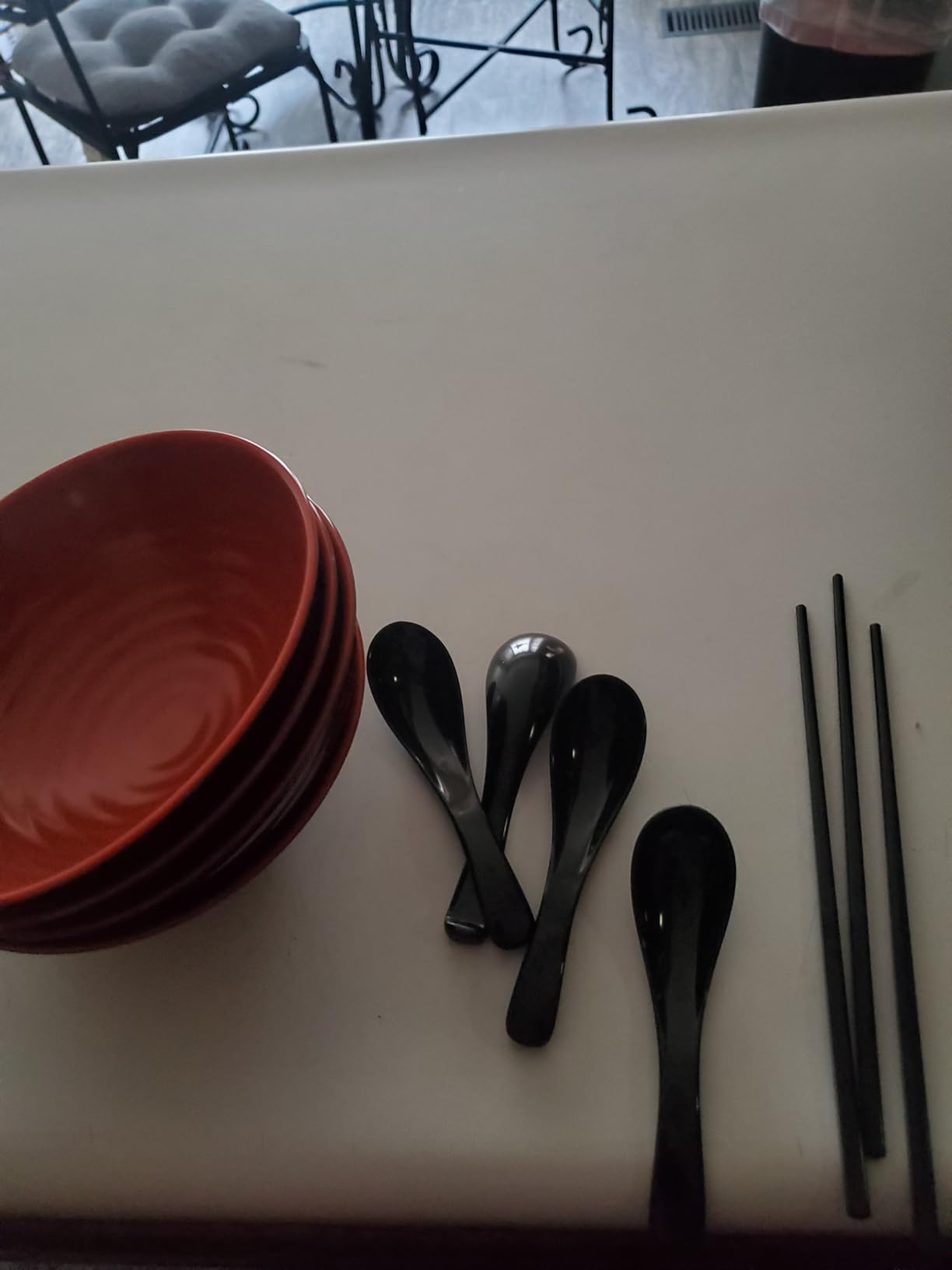 4 Ramen Bowls, 12 pieces Pho set. Red Black Ramen Bowl Set. Unbreakable Melamine. Asian Japanese soup. Spoons And Chopsticks kit. . XL 37 oz. Noodles, Rice, Udon, Thai, Chinese, Korean, Wonton, Miso customer photo 1