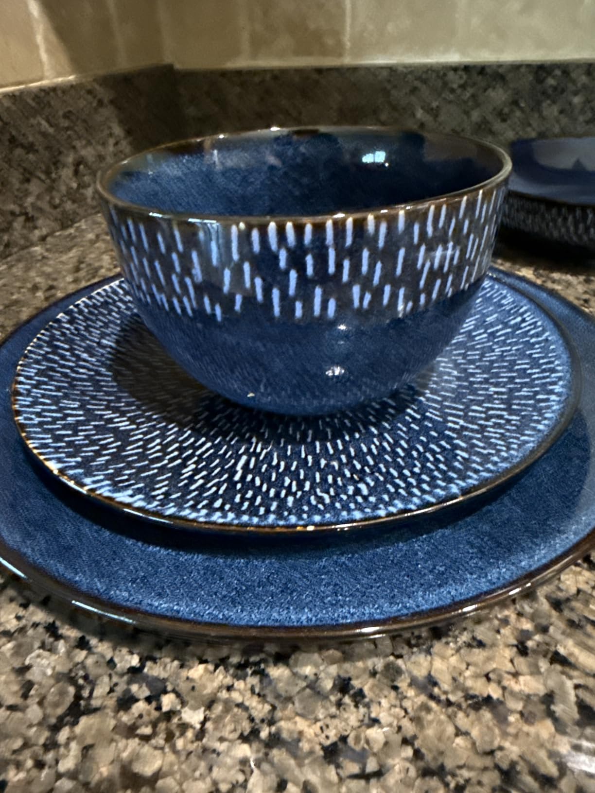 Gibson Elite Matisse 16-Piece Dinnerware Set - Double Bowl Reactive Glaze Cereamic Stoneware in Blue - Plates and Bowls Sets for 4, Microwave & Dishwasher Safe, Rustic Modern Design customer photo 1