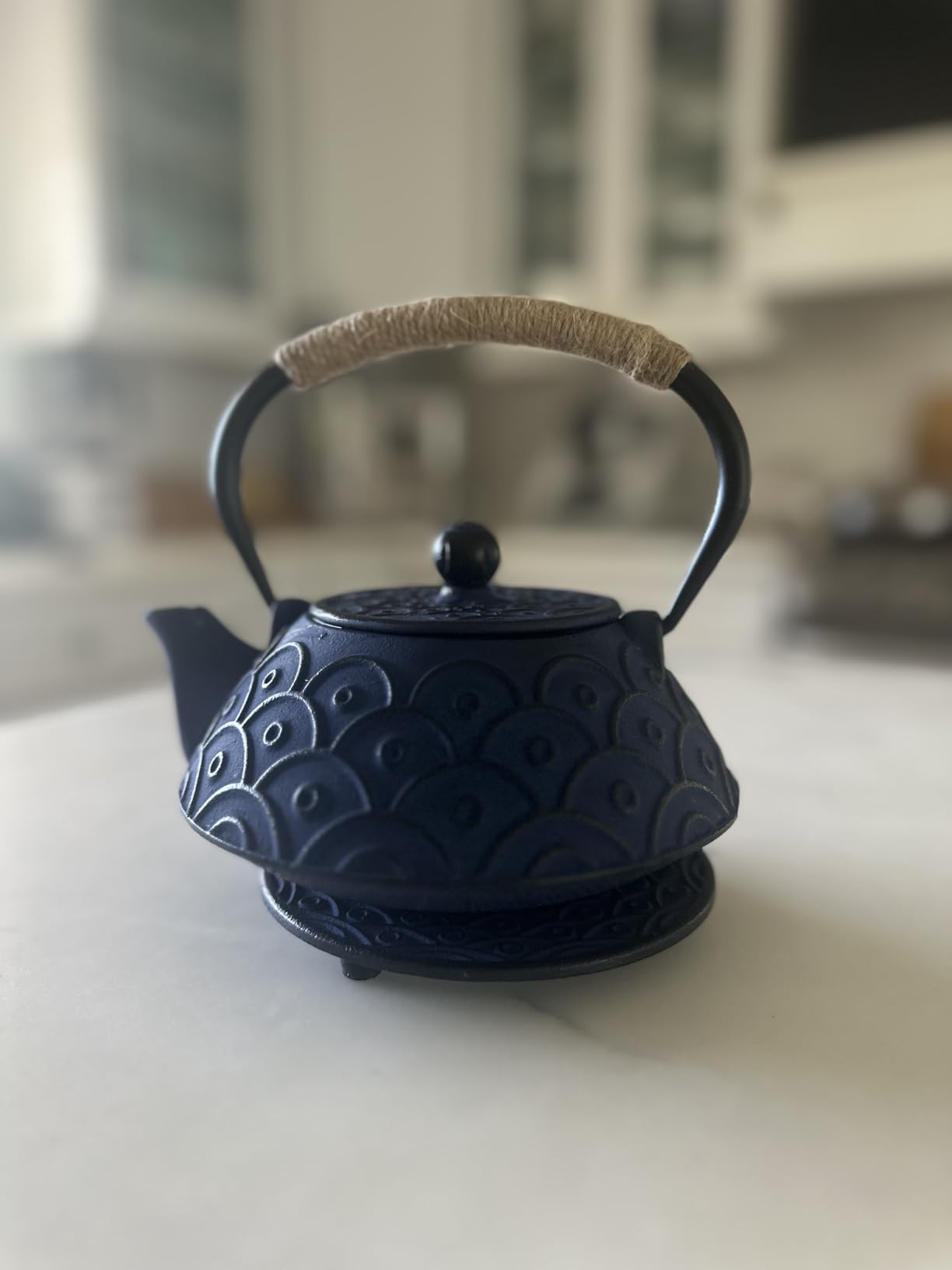 COOGOU Cast Iron Teapot Set Japanese Style Tea Kettle with Infuser, Enameled Interior Cast Iron Tea Pot with 4 Teacup for Stove Top, Handmade Gift for Friend (28 Ounce, Black) customer photo 2