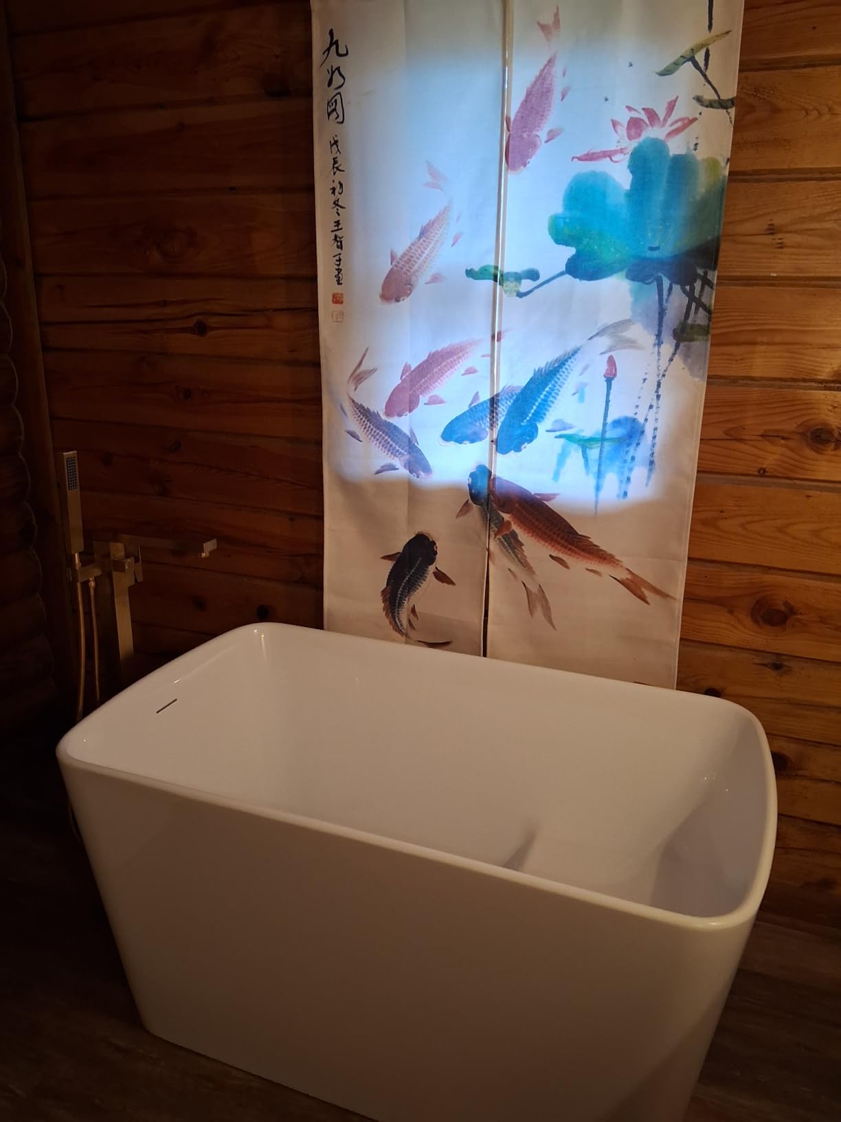 Ofat Home Chinese Ink Painting Koi Fish & Lotus Doorway Curtain - Japanese Noren Lightweight Decorative Curtain for Apartment & Closet, 33.5