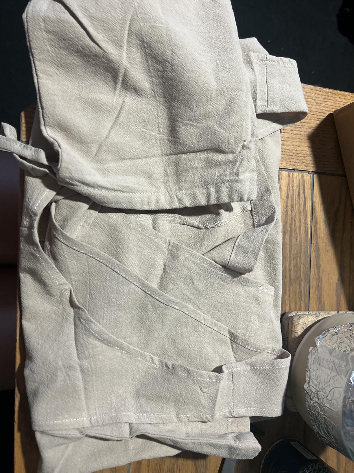 Cotton Linen Japanese Apron Halter Cross Back Bandage X Shape Aprons Two Pockets customer photo 1