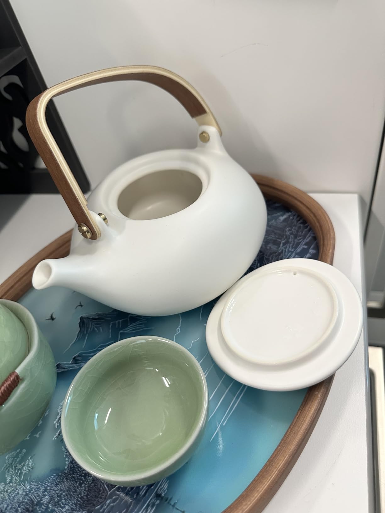 ZENS Modern Japanese Tea Set, 27 oz Ceramic Japanese Teapot with Fine Stainers and 4 Cups for Loose Leaf Tea Steeper, Wood Handle Matte Japanese Teapots Hot Tea Brewer for Tea Party Women Gifts customer photo 2