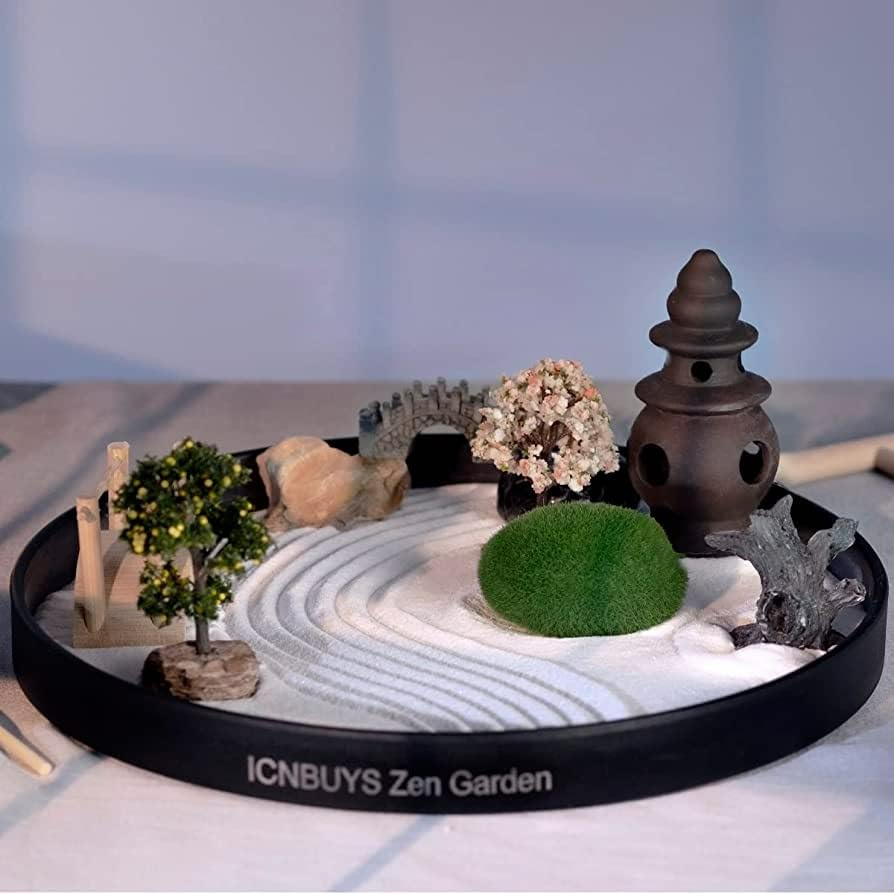 Mini Zen Garden Rake Tool - Tabletop Meditation Rock Sand Garden Kits with Moss Rakes Brusher Spoon Figurines Holder customer photo 1