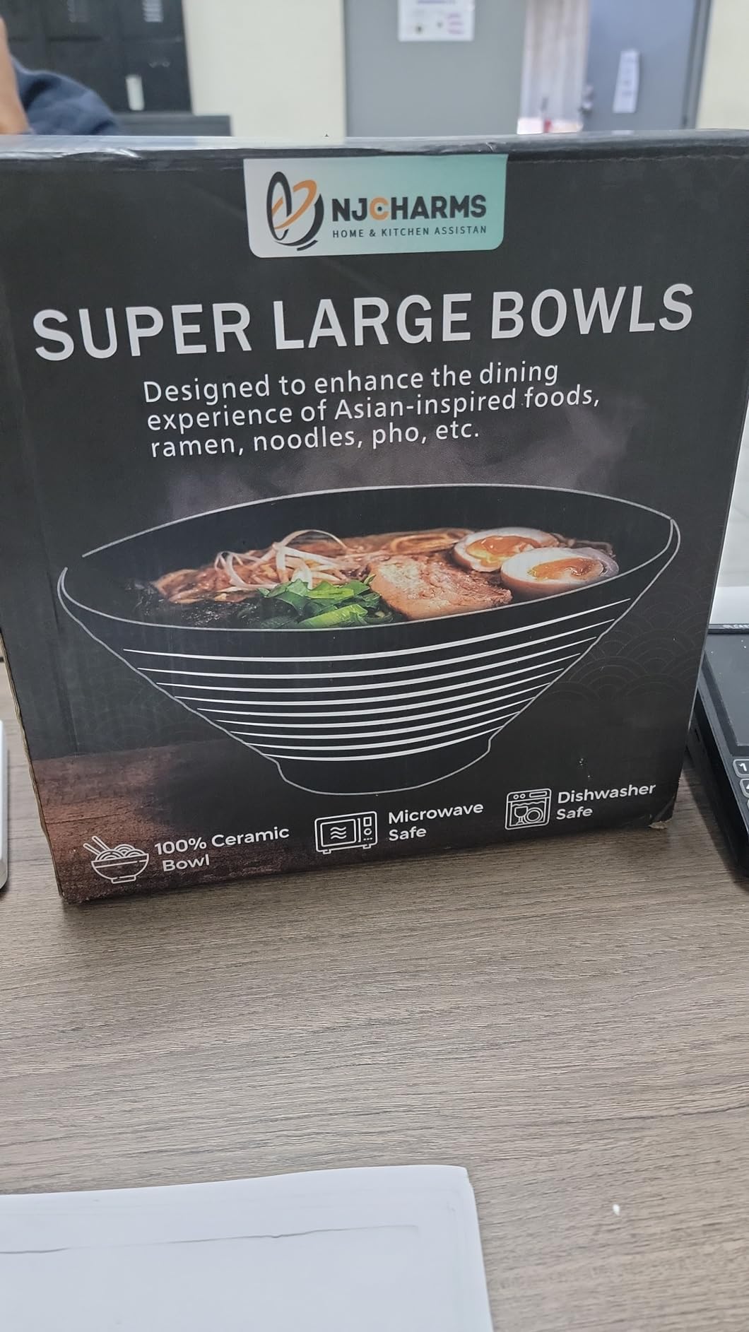 NJCHARMS Ceramic Ramen Bowl Set of 2, 60 oz Japanese Noodle Soup Bowls with Spoons and Chopsticks for Ramen Soup Pho Udon Asian Noodles, Large Noodle Bowls customer photo 1