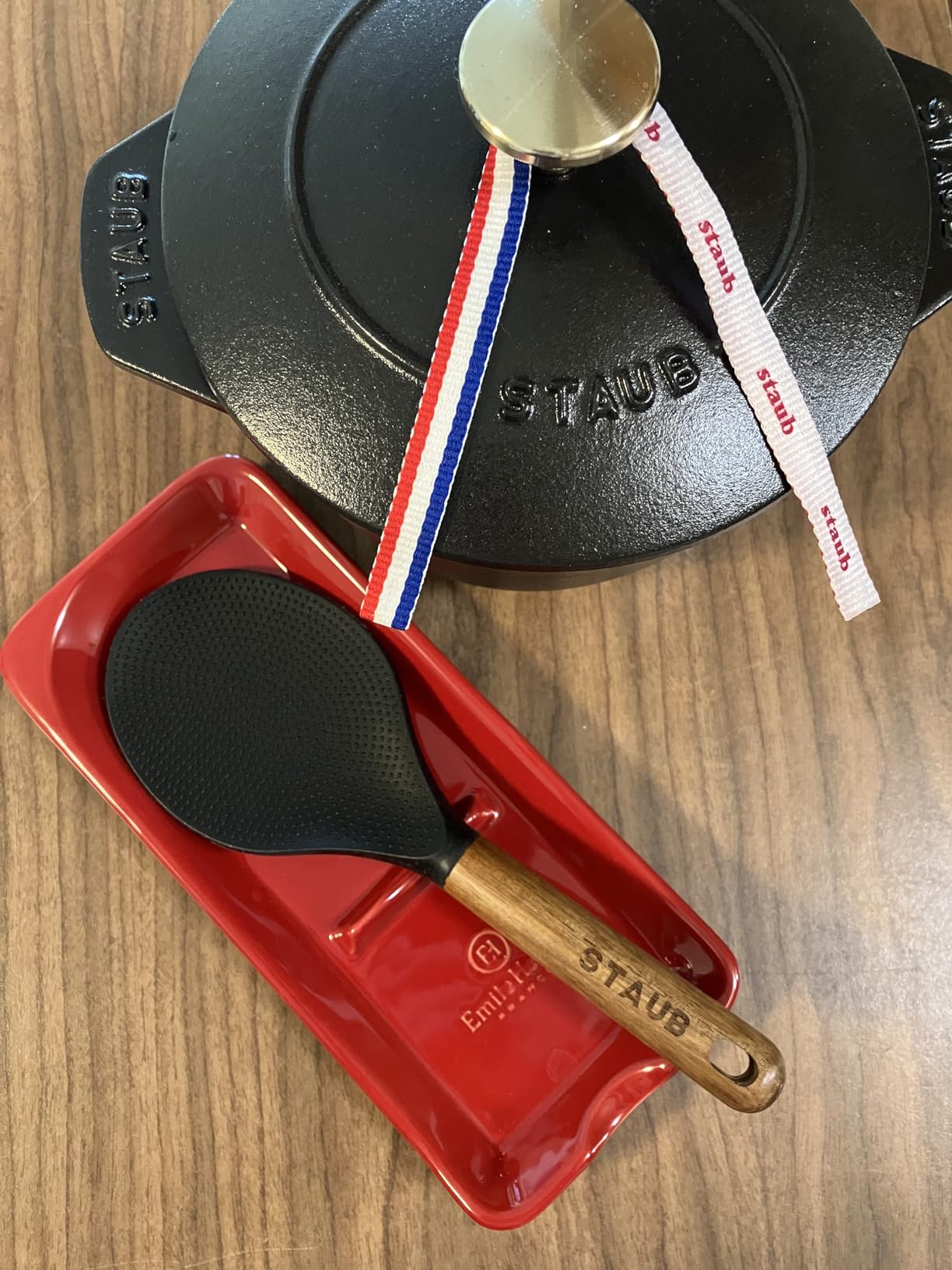 STAUB Rice Spoon, Perfect for Keeping Rice Fluffy While Scooping and Serving, Durable BPA-Free Matte Black Silicone, Acacia Wood Handles customer photo 1