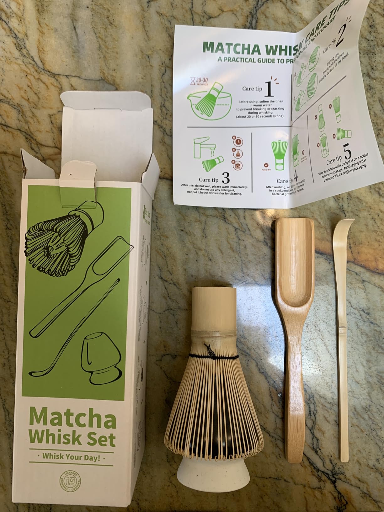 TEANAGOO MA-01 Japanese Matcha Ceremony Accessory, Matcha Whisk (Chasen), Traditional Scoop (Chashaku), Tea Spoon, Whisk Holder, The Perfect Set to Prepare a Traditional Cup of Matcha. customer photo 1