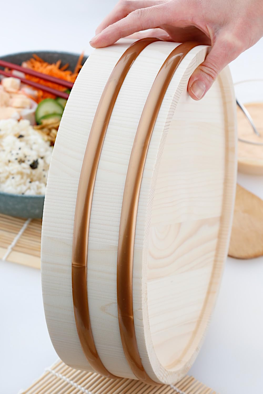 Kichgather 14.2 Inch Wooden Sushi Rice Bowl Hangiri Sushi Oke Rice Mixing Tub (3 pieces) customer photo 1