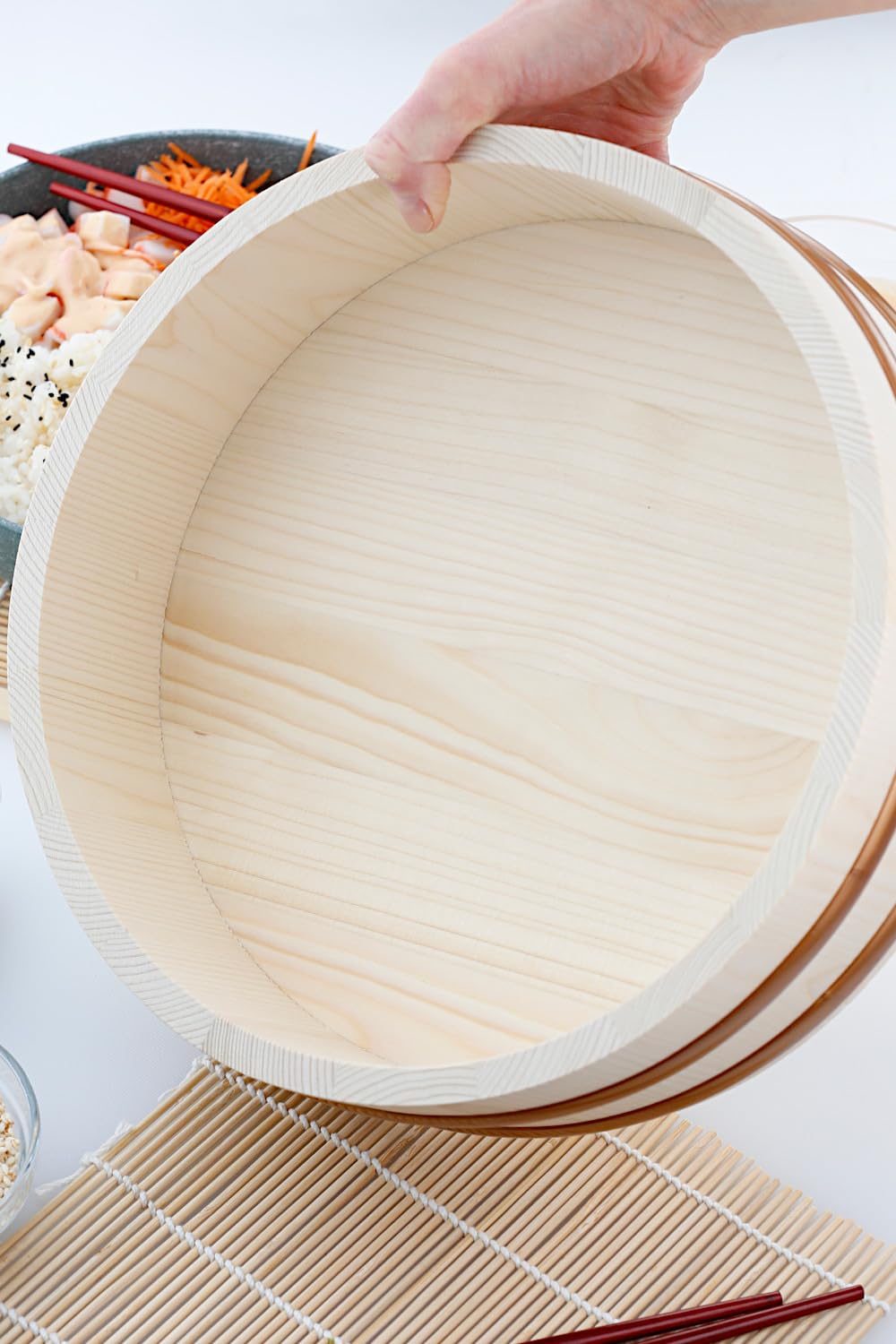 Kichgather 14.2 Inch Wooden Sushi Rice Bowl Hangiri Sushi Oke Rice Mixing Tub (3 pieces) customer photo 2