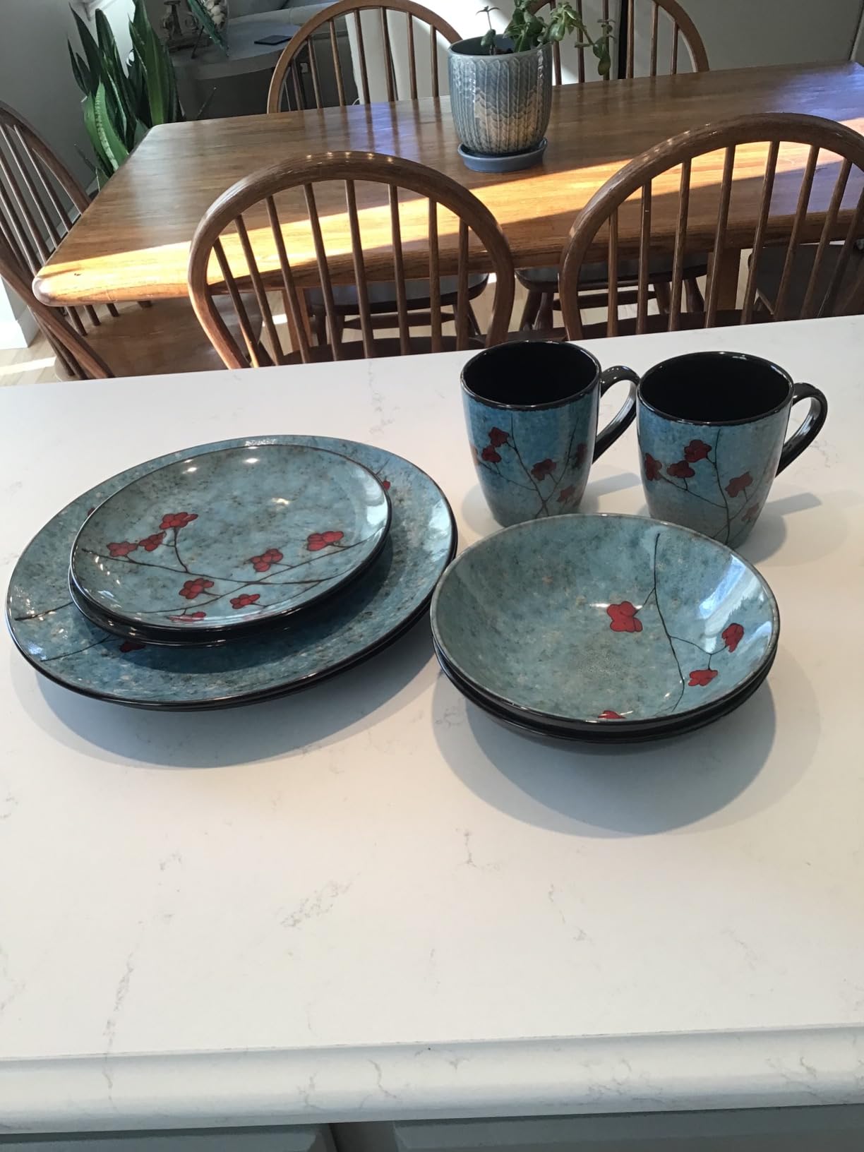 Elama Floral Accents 16 Piece Dinnerware Set in Blue customer photo 2