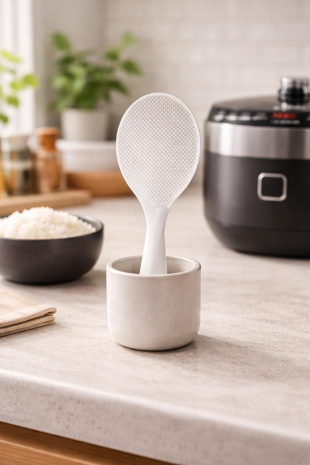 FireKylin 2 Pcs Plastic Rice Paddle,Non Stick Standing Rice Spoon Scooper Spatula,Heat Resistant Rice Cooker Spoon (White) customer photo 2