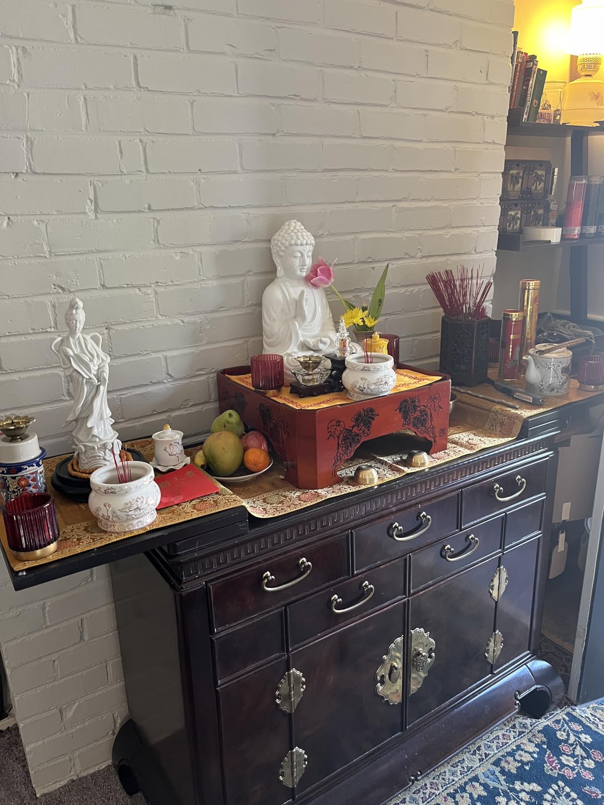 Traditional Silk Table Runner Rectangular Decorative Silk Table Cloth Ethic Floral Designed Center Table Cover Mat 60 X 18 Inches (Blue) customer photo 2