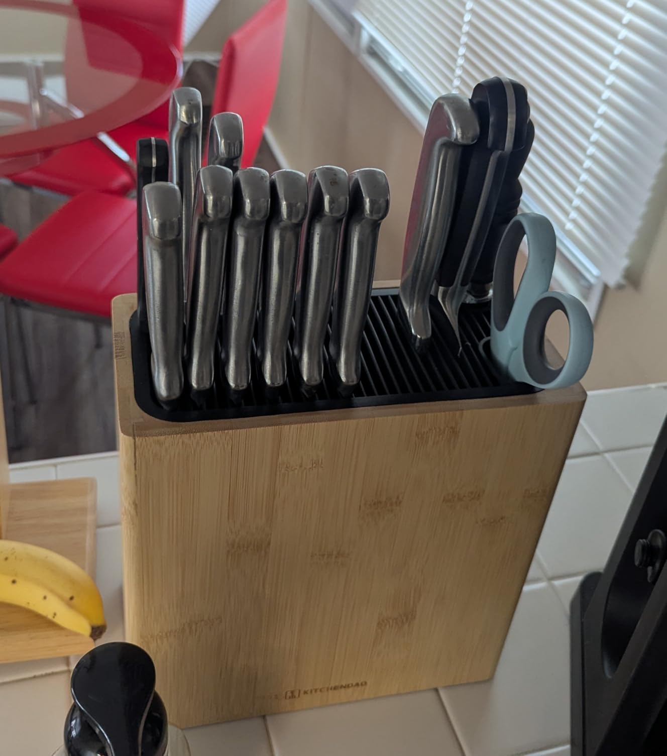 KITCHENDAO XL Bamboo Universal Knife Block Holder with Slots for Scissors and Sharpening Rod, Safe, Space Saver Knives Storage Stand Display without Knives, Unique Slot Design to Protect Blade customer photo 2