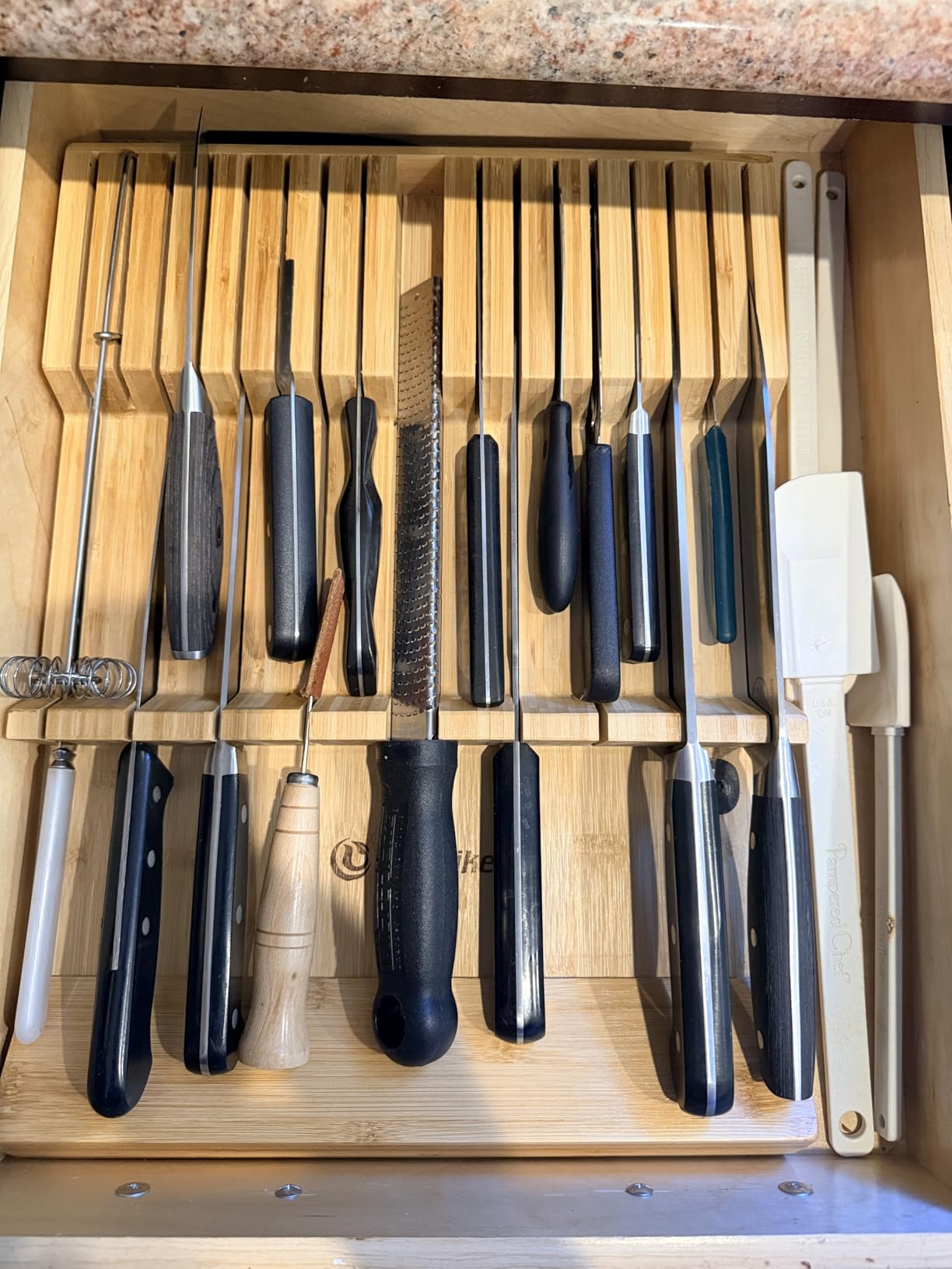 Utoplike In-drawer Knife Block Bamboo Kitchen Knife Drawer Organizer Large, handle Steak knife Holder without Knives, Fit for 16 Knife and 1 Sharpening Steel (Knives & Sharpening Not Included) customer photo 1