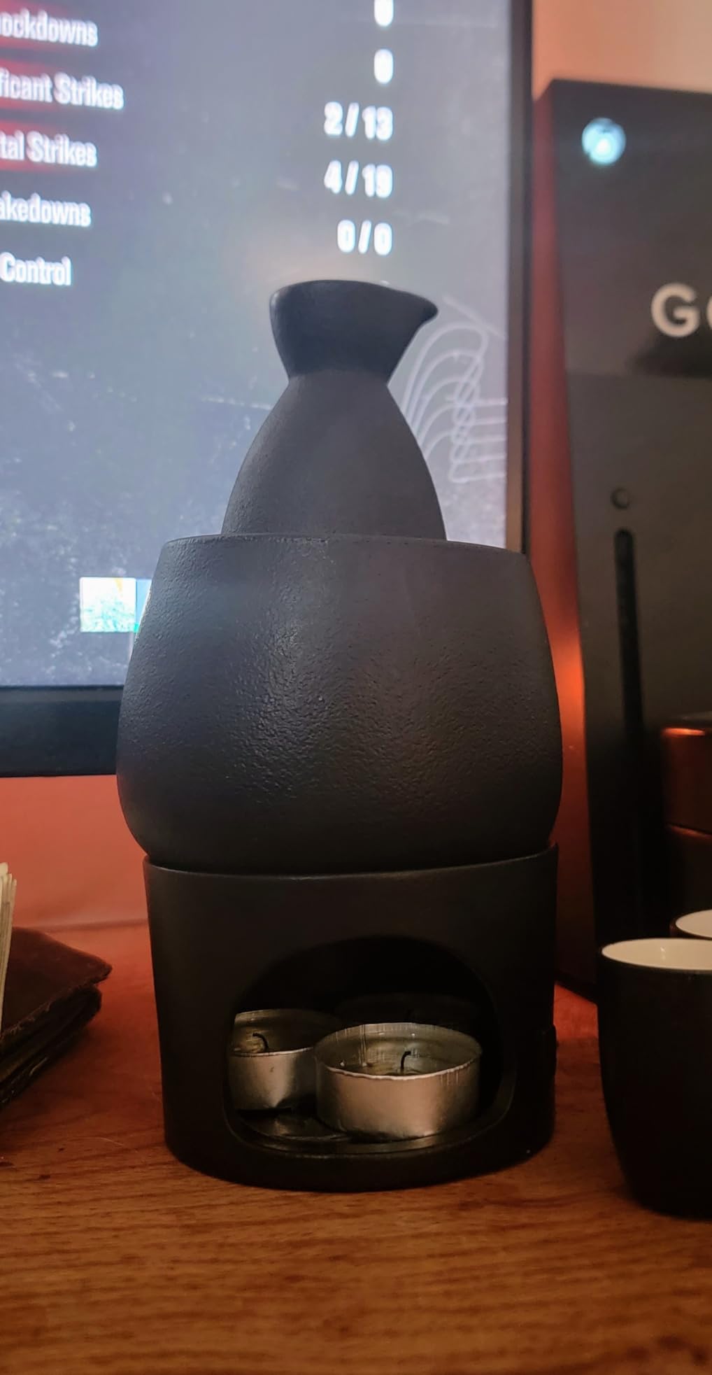 Ceramic Sake Set Cups with Warmer + Sake Saki Drink Storage Box, Porcelain Pottery Hot Cold Saki Drink, 9pcs include 1 Stove 1 Warming Bowl 1 Sake Bottle 6 Cup customer photo 1