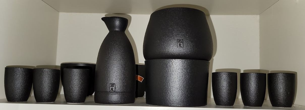 Ceramic Sake Set Cups with Warmer + Sake Saki Drink Storage Box, Porcelain Pottery Hot Cold Saki Drink, 9pcs include 1 Stove 1 Warming Bowl 1 Sake Bottle 6 Cup customer photo 2