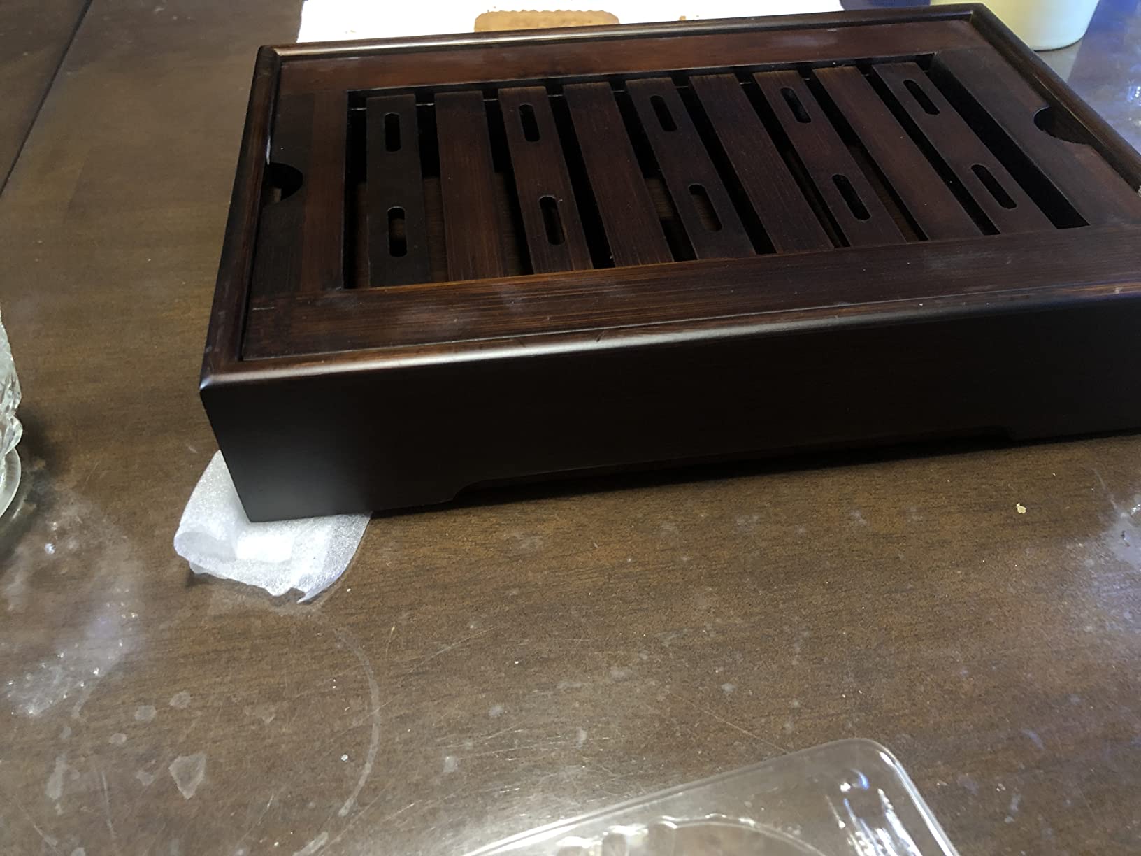 Mini Bamboo Chinese Tea Tray - 11 x 7 inch Japanese Tea Serving Tray, Small Gongfu Tea Table Set with Reservoir Type Water Storage Box (M) customer photo 2