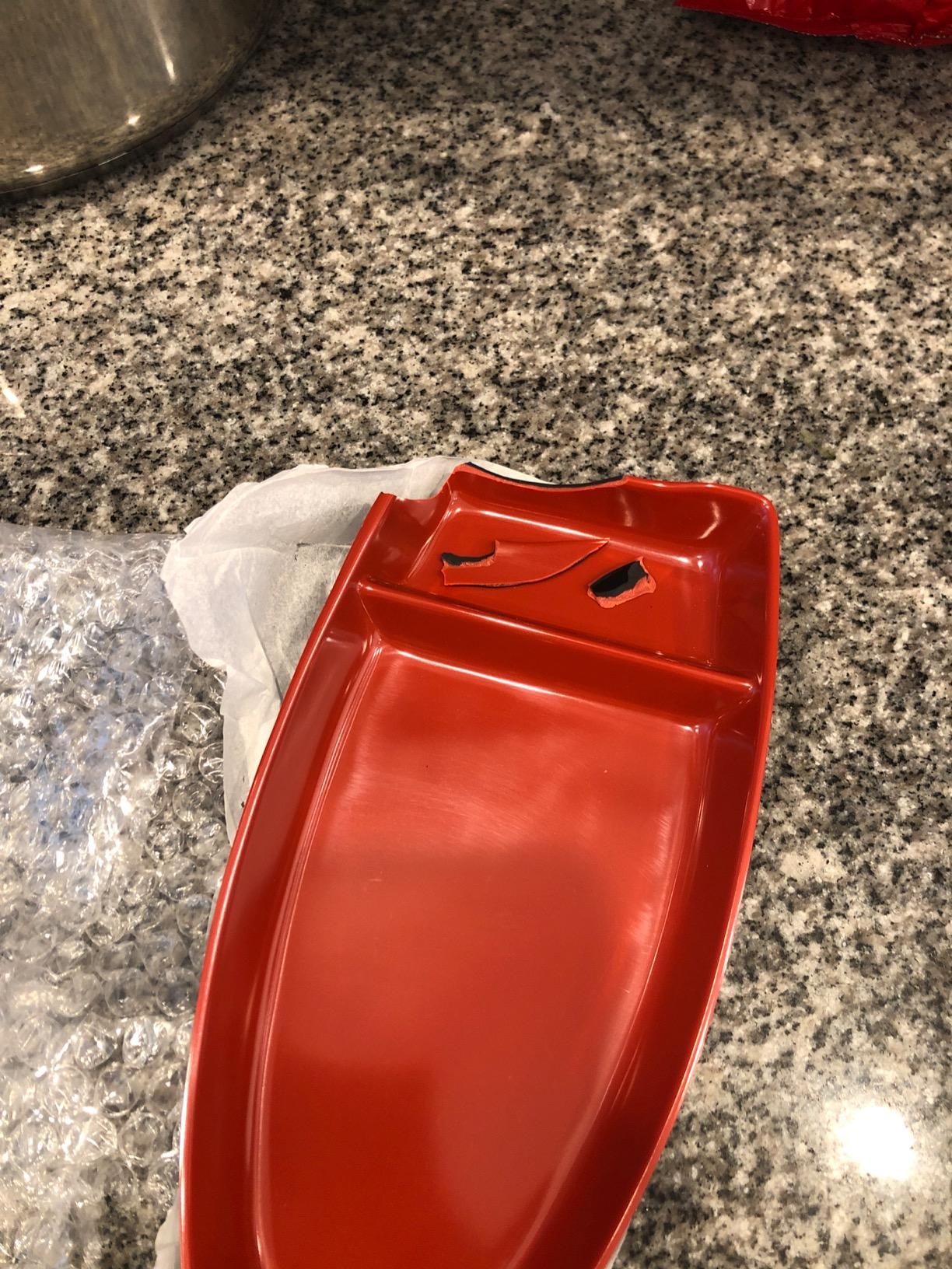 Happy Sales HSSB-10RB, Sushi Boat Shape Plate Sushi Sashimi Serving Plate Melamine Plastic Tray 10 x 4.5 Inch (Red Black) customer photo 2