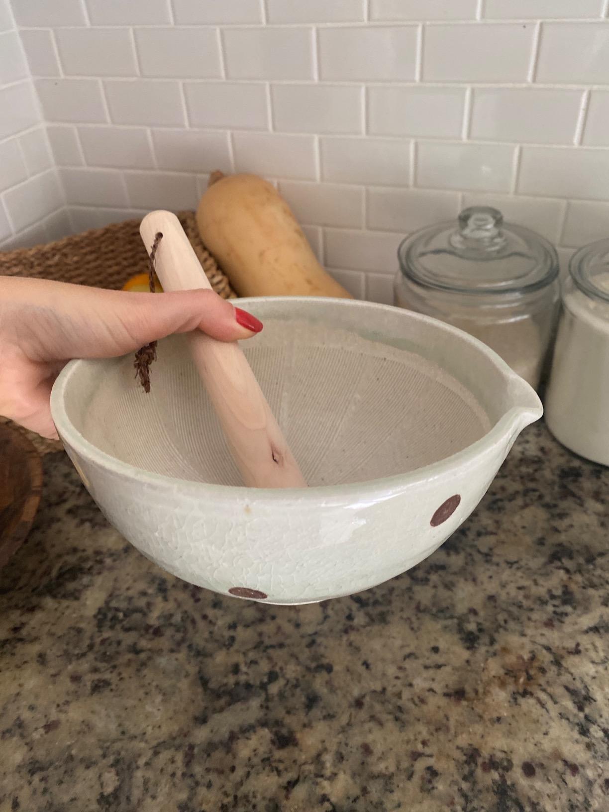 TIKUSAN Japanese Ceramic Ripple Ridge Mortar & Pestle Suribachi Bowl and Surikogi Set with Spout 7.1 inches Made in Japan (Brown) customer photo 2