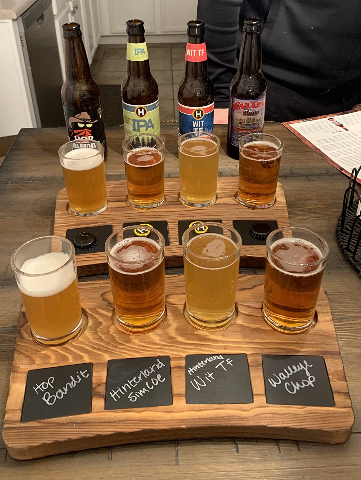 MyGift Beer Tasting Flight Sampler Set - Four 6 oz Pilsner Pub Glasses and Dark Brown Wood Serving Tray and Chalkboard Labels customer photo 1