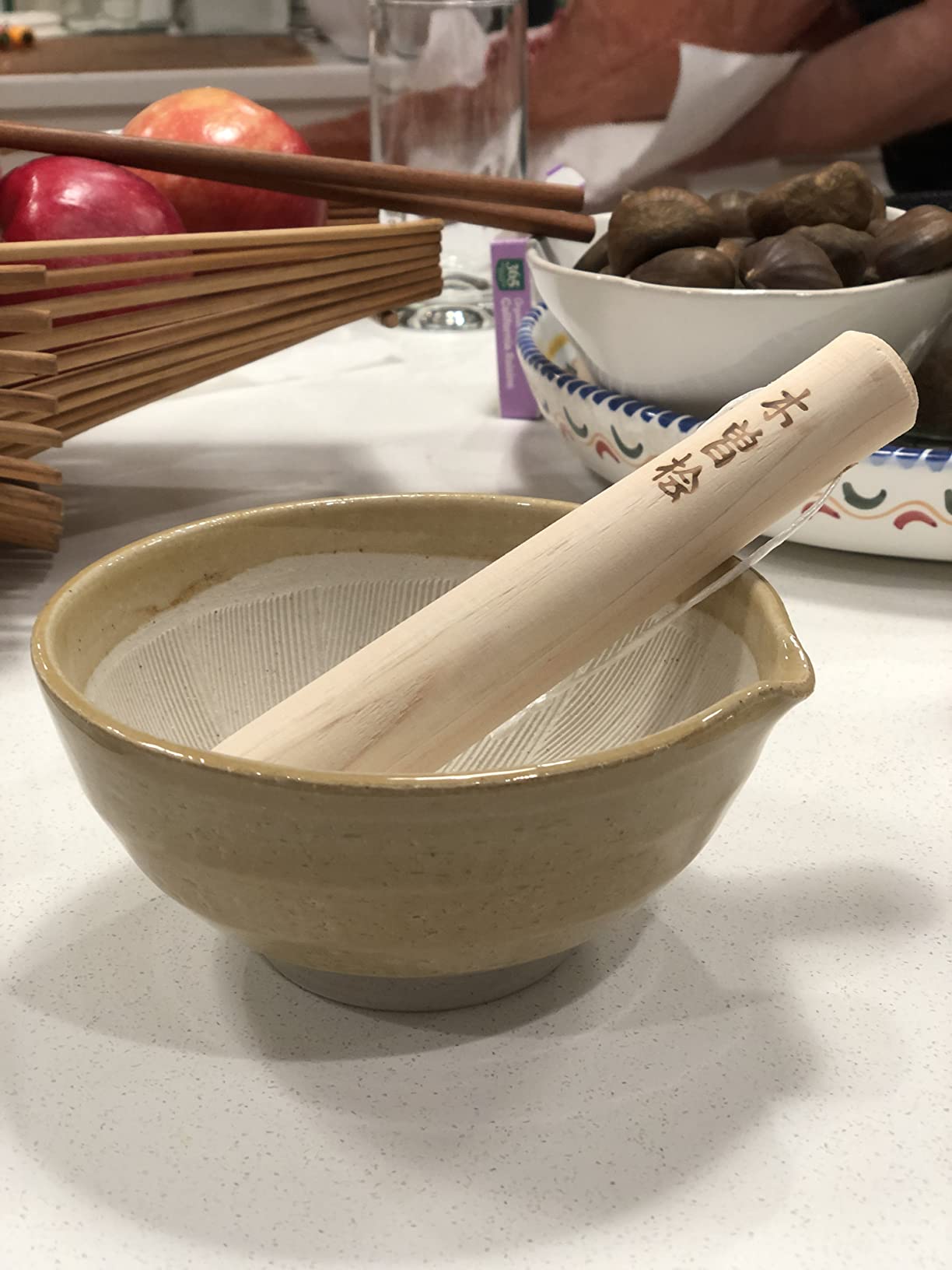 Ceramic Ripple Ridge Mortar & Pestle (Suribachi & Surikogi) Set with Spout Made in Japan Mino Ware (Large Blue) customer photo 2