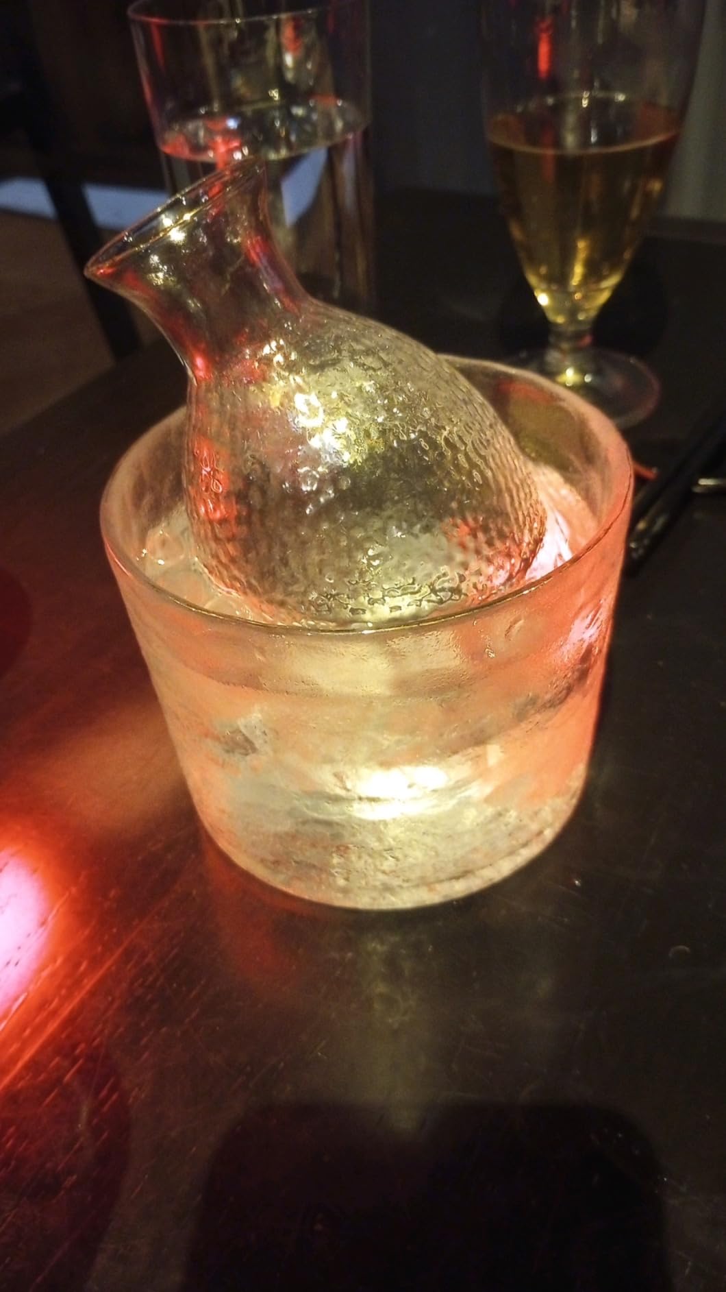 BOLLAER Sake Pot Set, Japanese Cold Sake Glasses, Clear Unique Trendy Floating Design, 1 Sake Carafe Bottle 1 Sake Tank and 4 Saki Cups for Cold/Warm/Hot Sake, Birthday Housewarming Gift Set customer photo 2