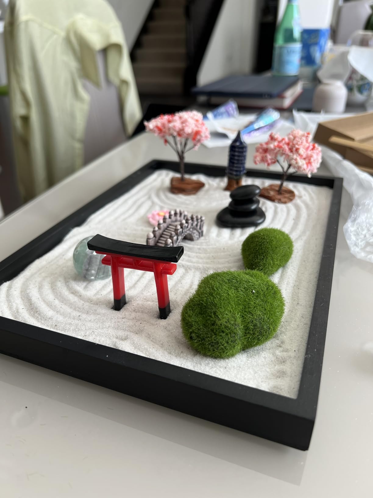 Island Falls Home Zen Garden Kit 11x8in. Beautiful Japanese Decor Mini Rock Feature Gift Set for Home, Office Desk. Zen Sand Garden, 6 Tools, 15 Accessories. Sand Tray Therapy Desktop Meditation Room customer photo 1