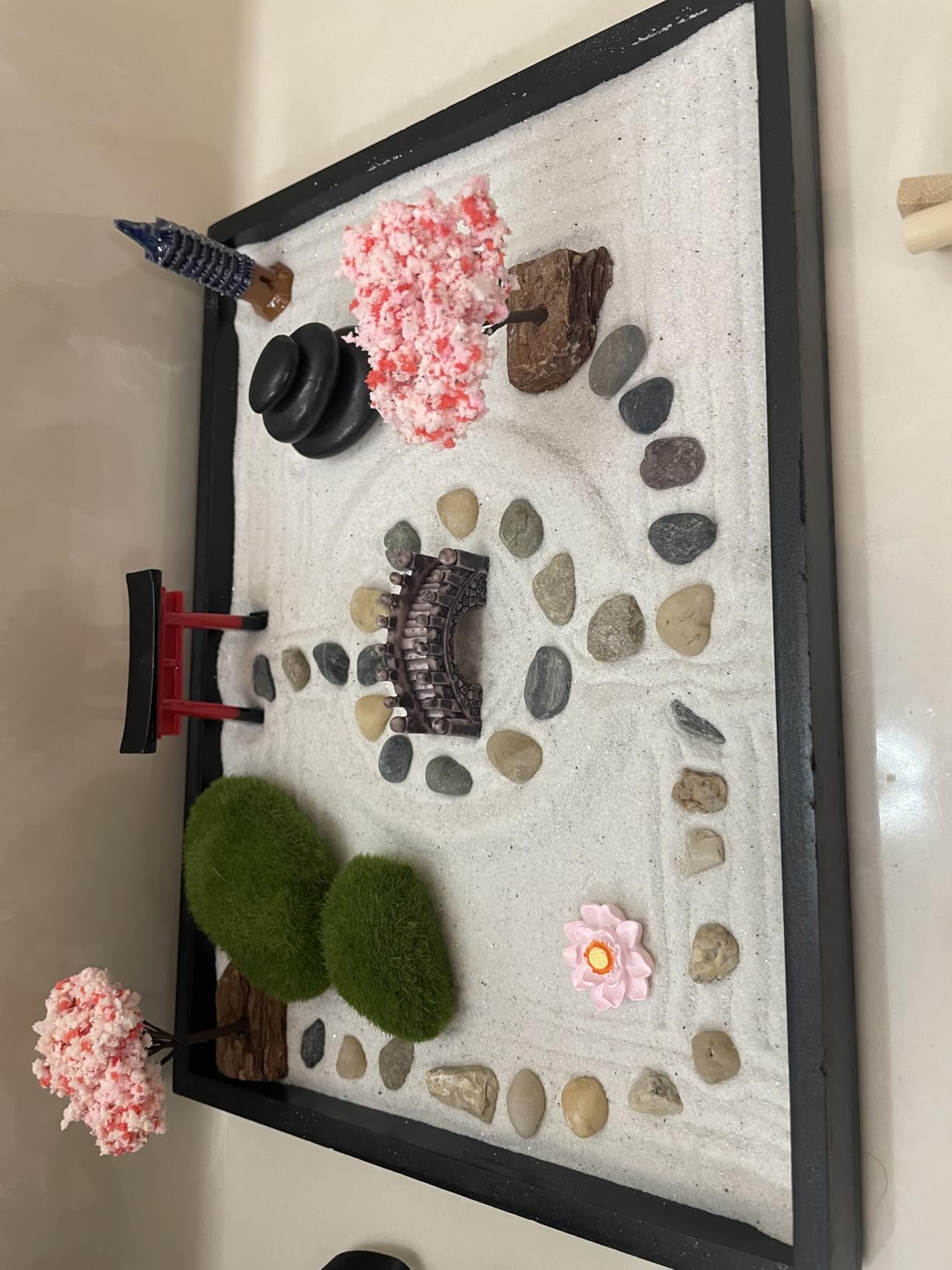 Island Falls Home Zen Garden Kit 11x8in. Beautiful Japanese Decor Mini Rock Feature Gift Set for Home, Office Desk. Zen Sand Garden, 6 Tools, 15 Accessories. Sand Tray Therapy Desktop Meditation Room customer photo 2